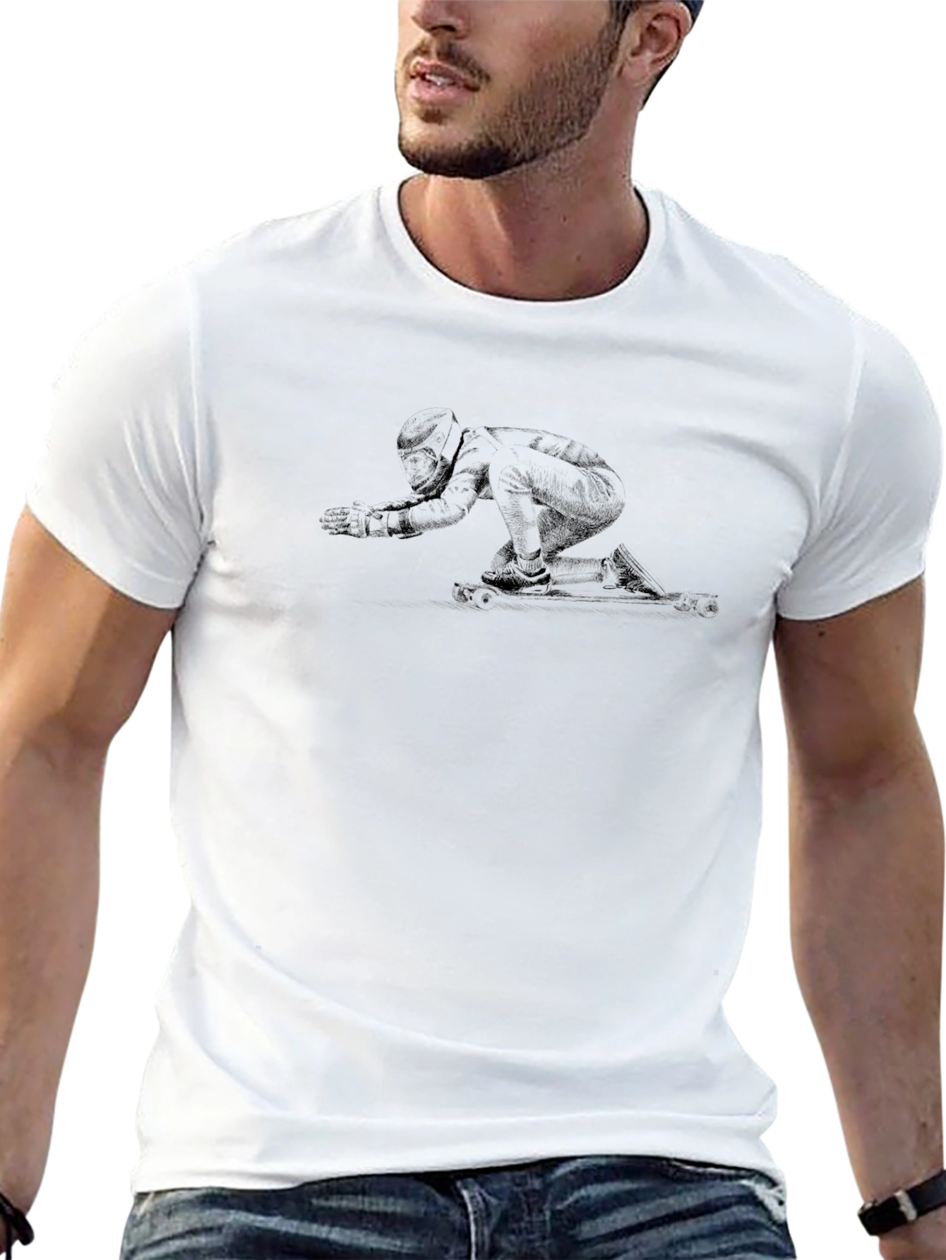 Black T-Shirt with Skateboarder Graphic