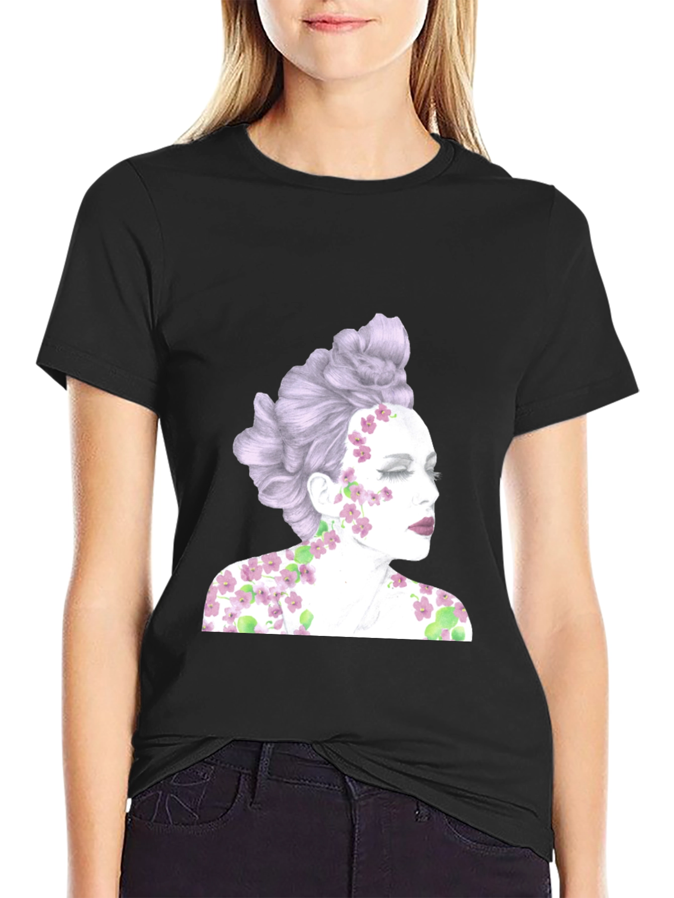 Floral Woman Graphic Tee - Unique Design