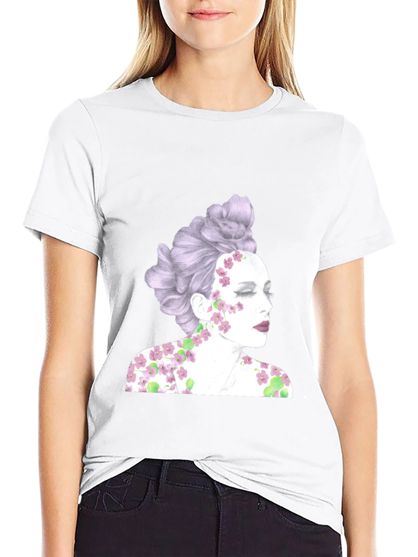 Floral Woman Graphic Tee - Unique Design