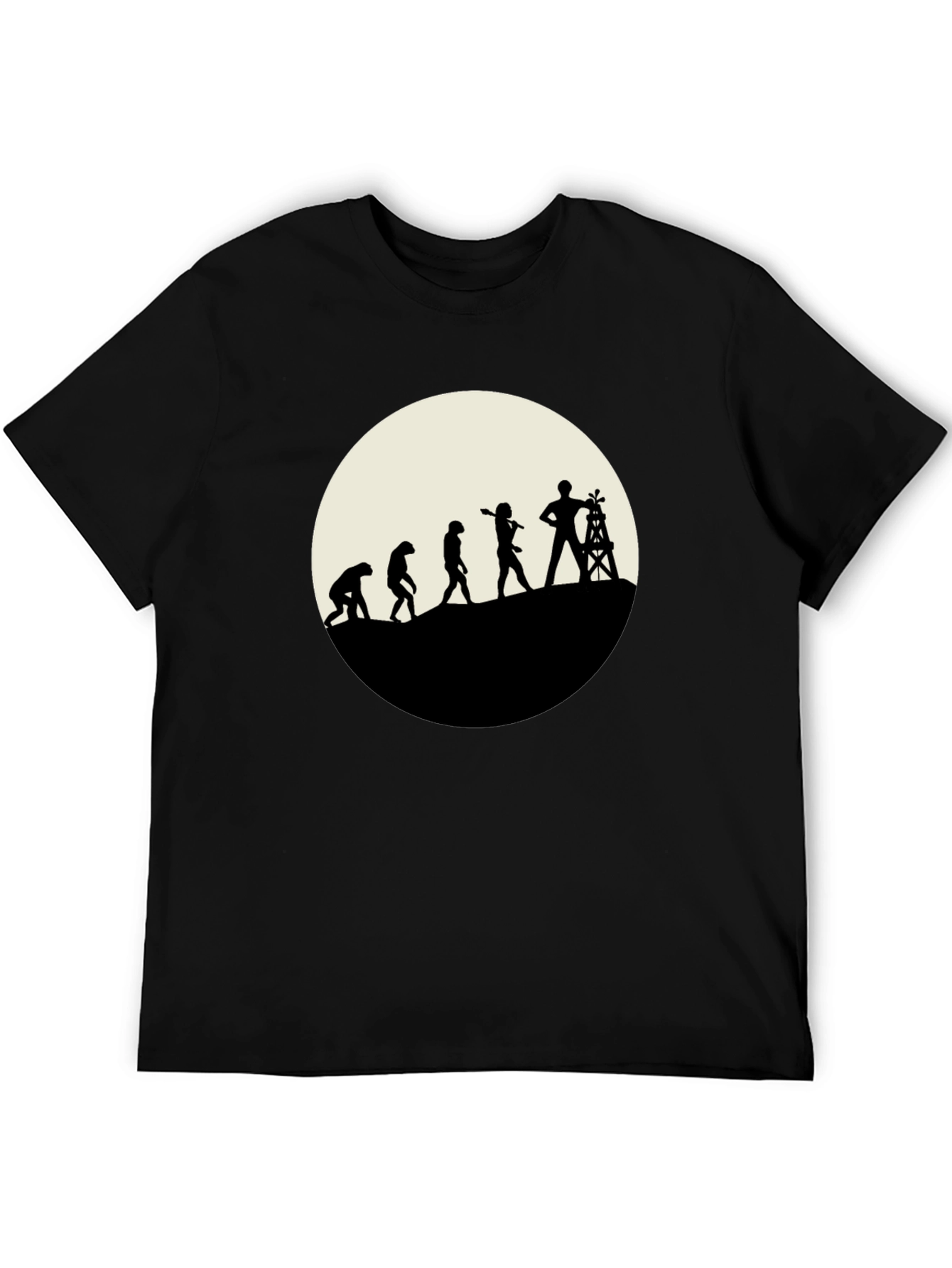 Evolution of Oil Worker Black T-Shirt