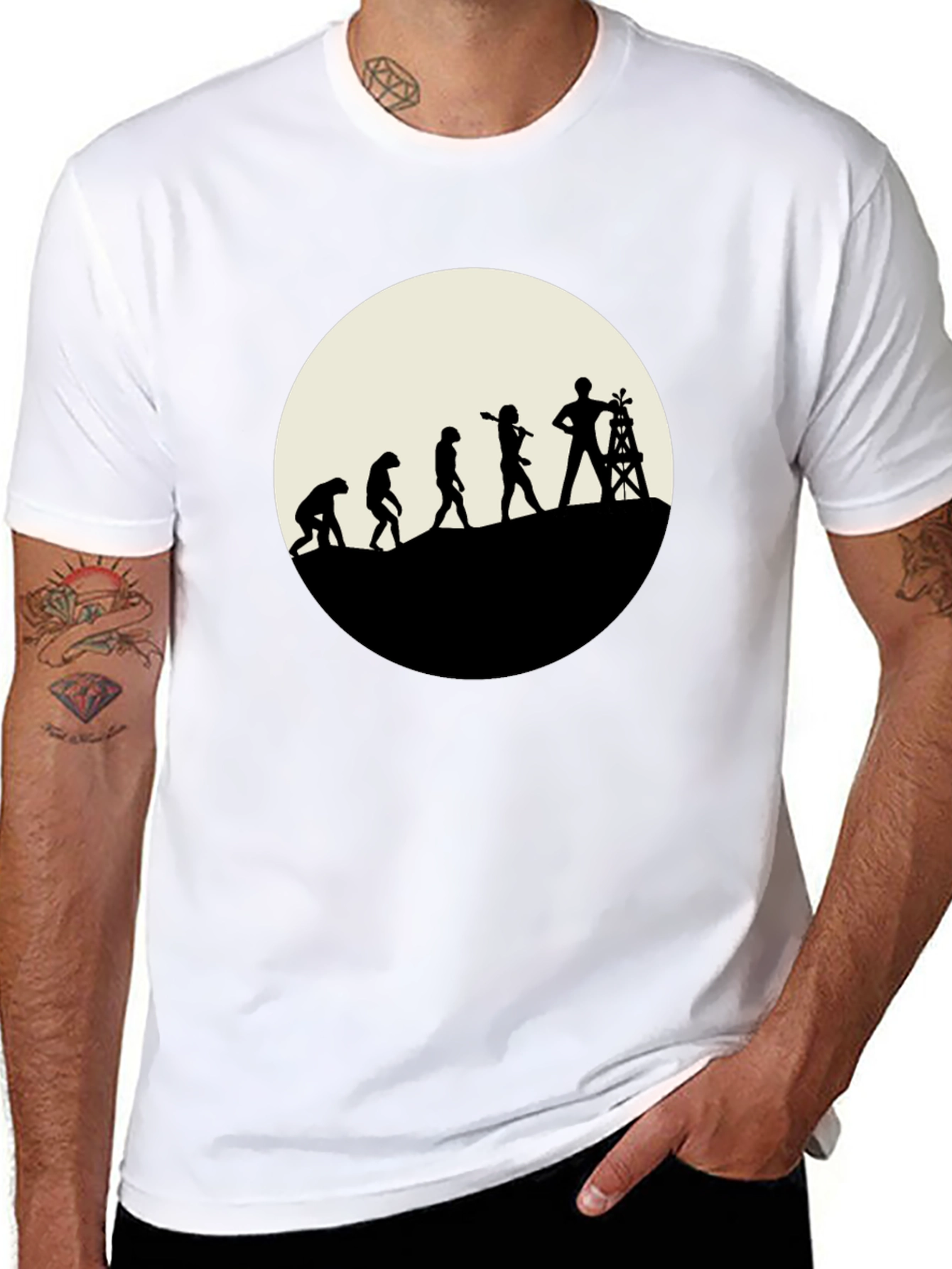 Evolution of Oil Worker Black T-Shirt