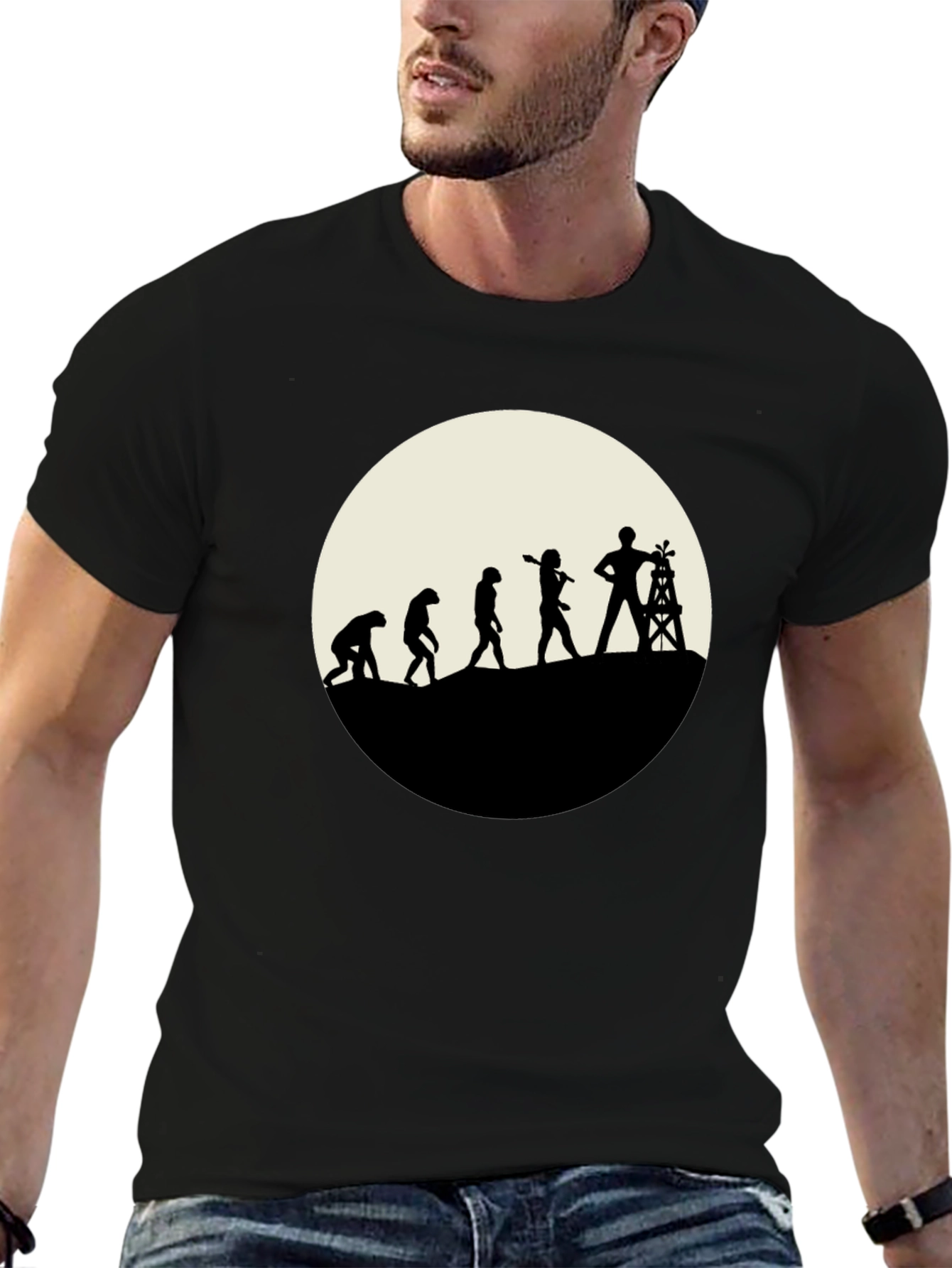 Evolution of Oil Worker Black T-Shirt