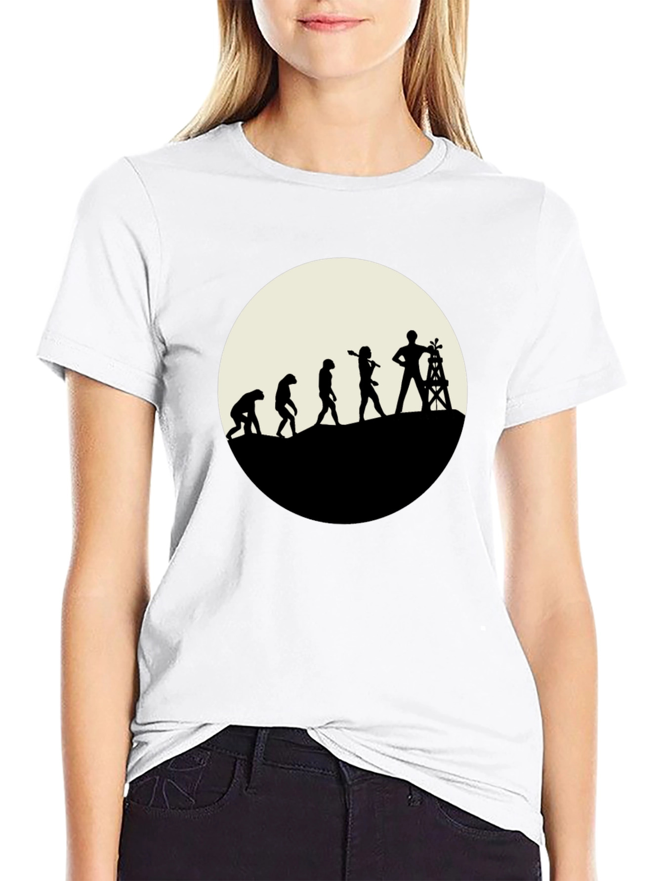 Evolution of Oil Worker Black T-Shirt