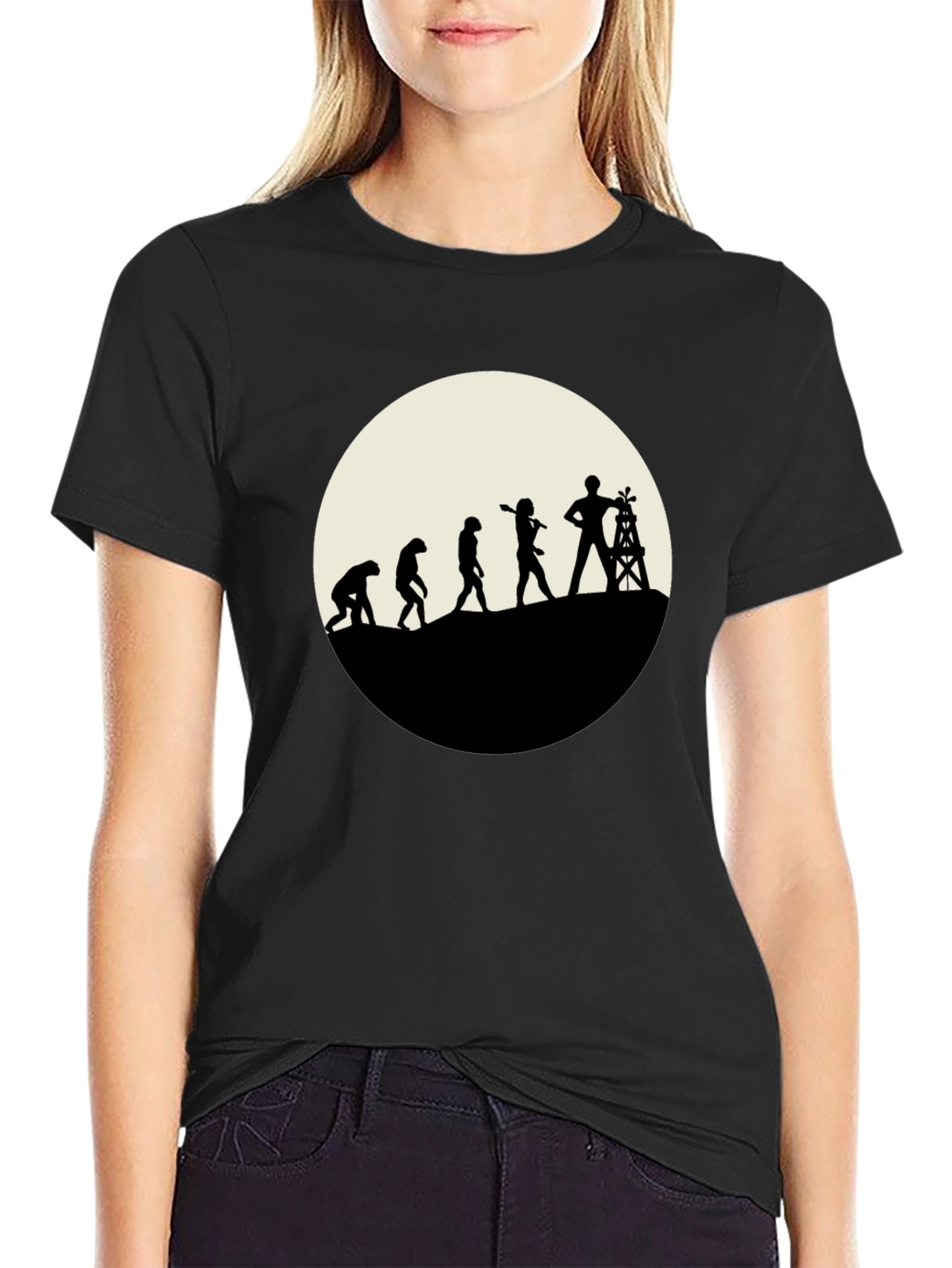 Evolution of Oil Worker Black T-Shirt