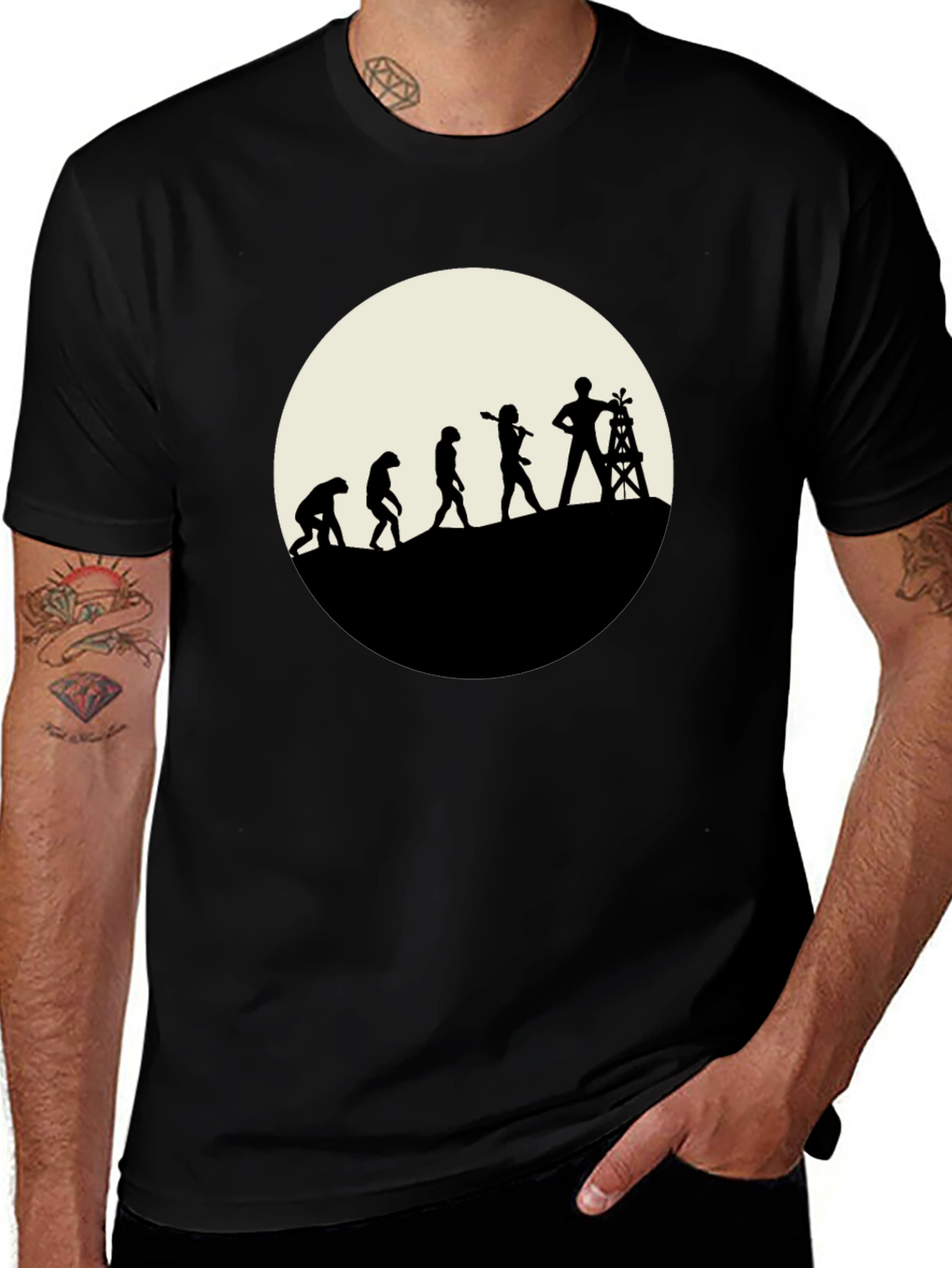 Evolution of Oil Worker Black T-Shirt