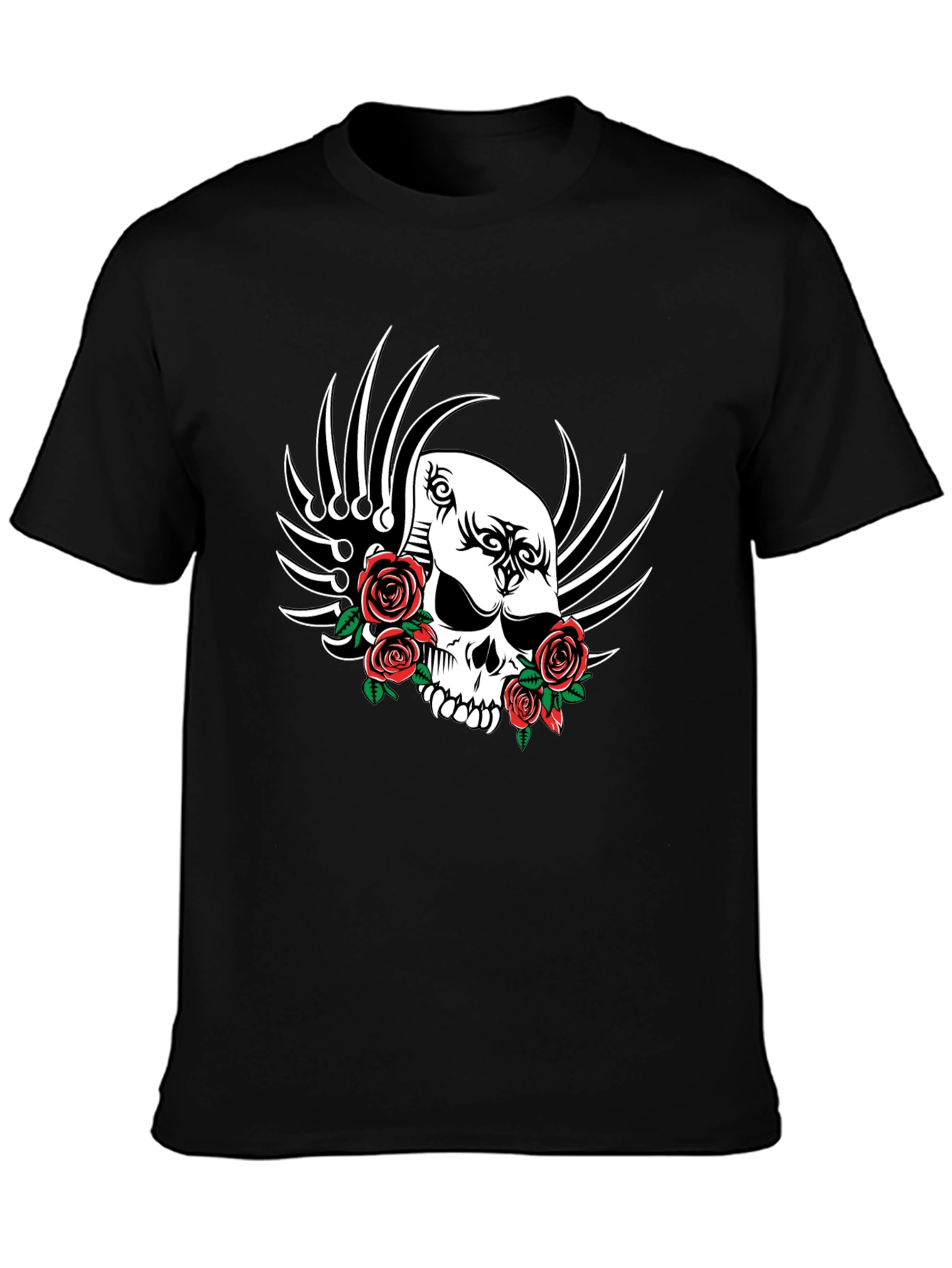 Skull and Roses Graphic T-Shirt - Black