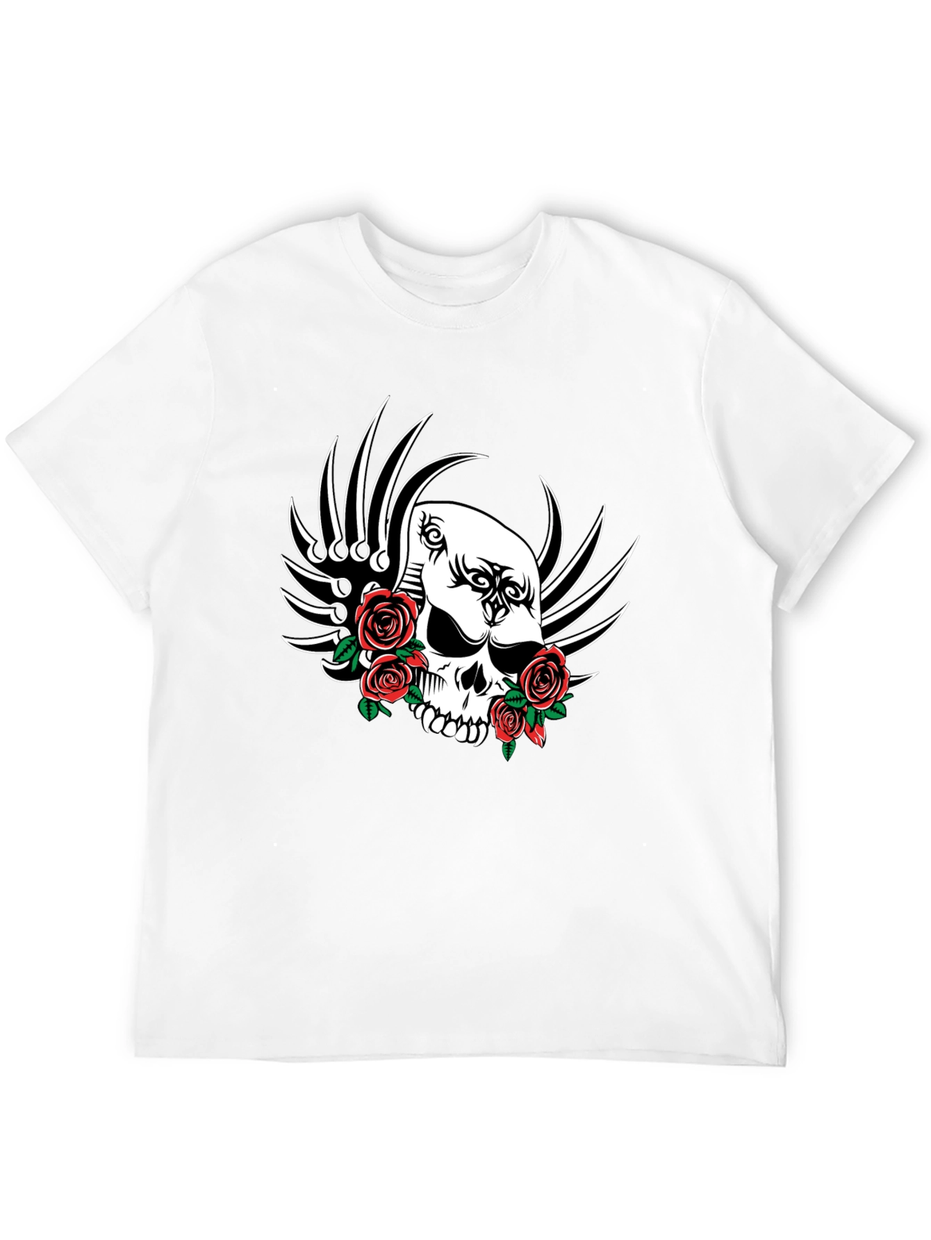 Skull and Roses Graphic T-Shirt - Black