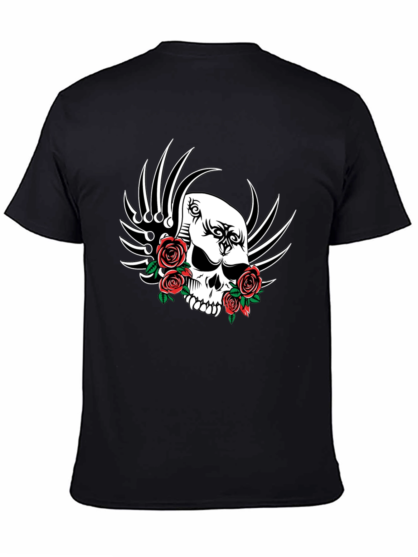 Skull and Roses Graphic T-Shirt - Black