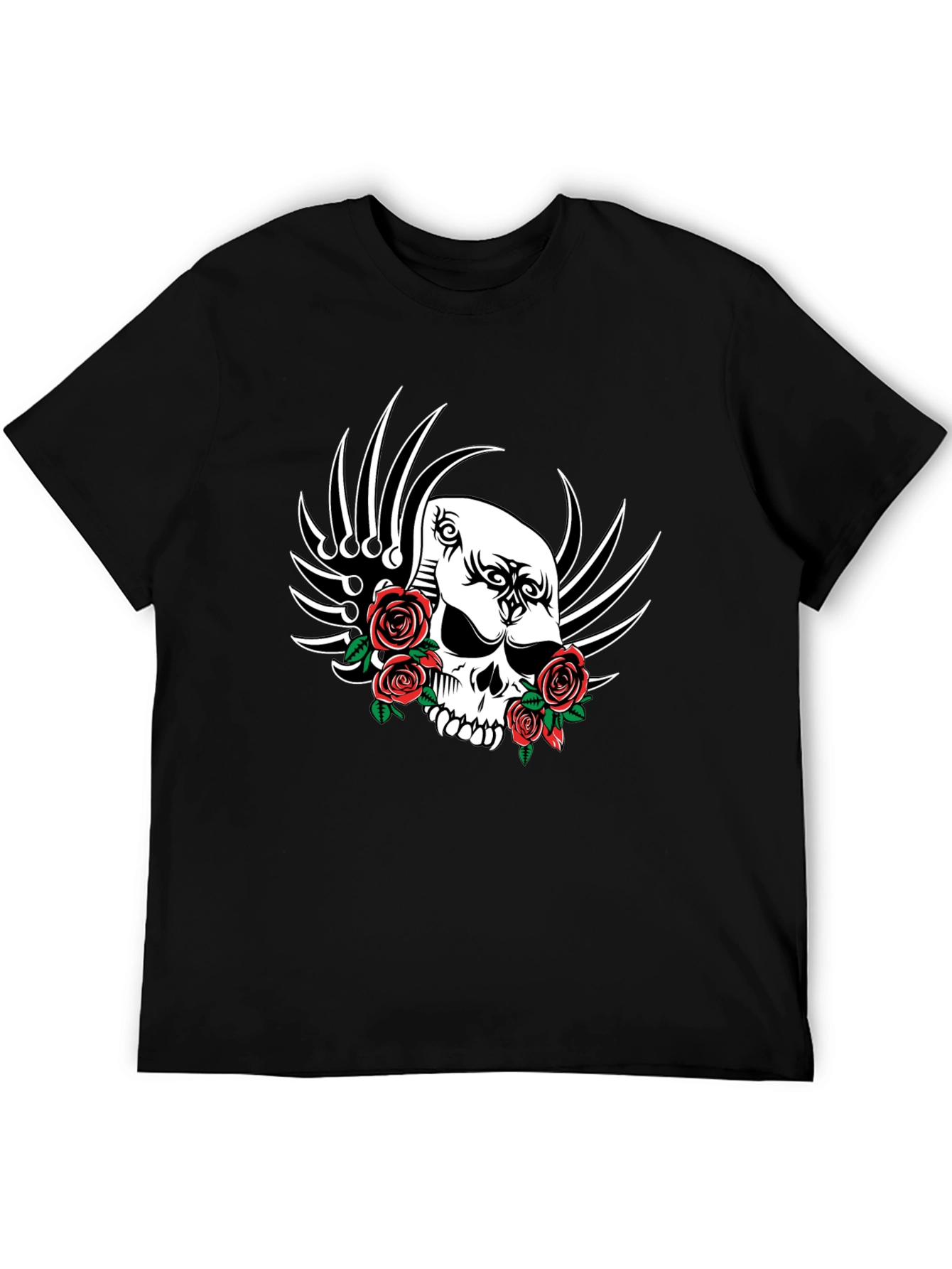Skull and Roses Graphic T-Shirt - Black
