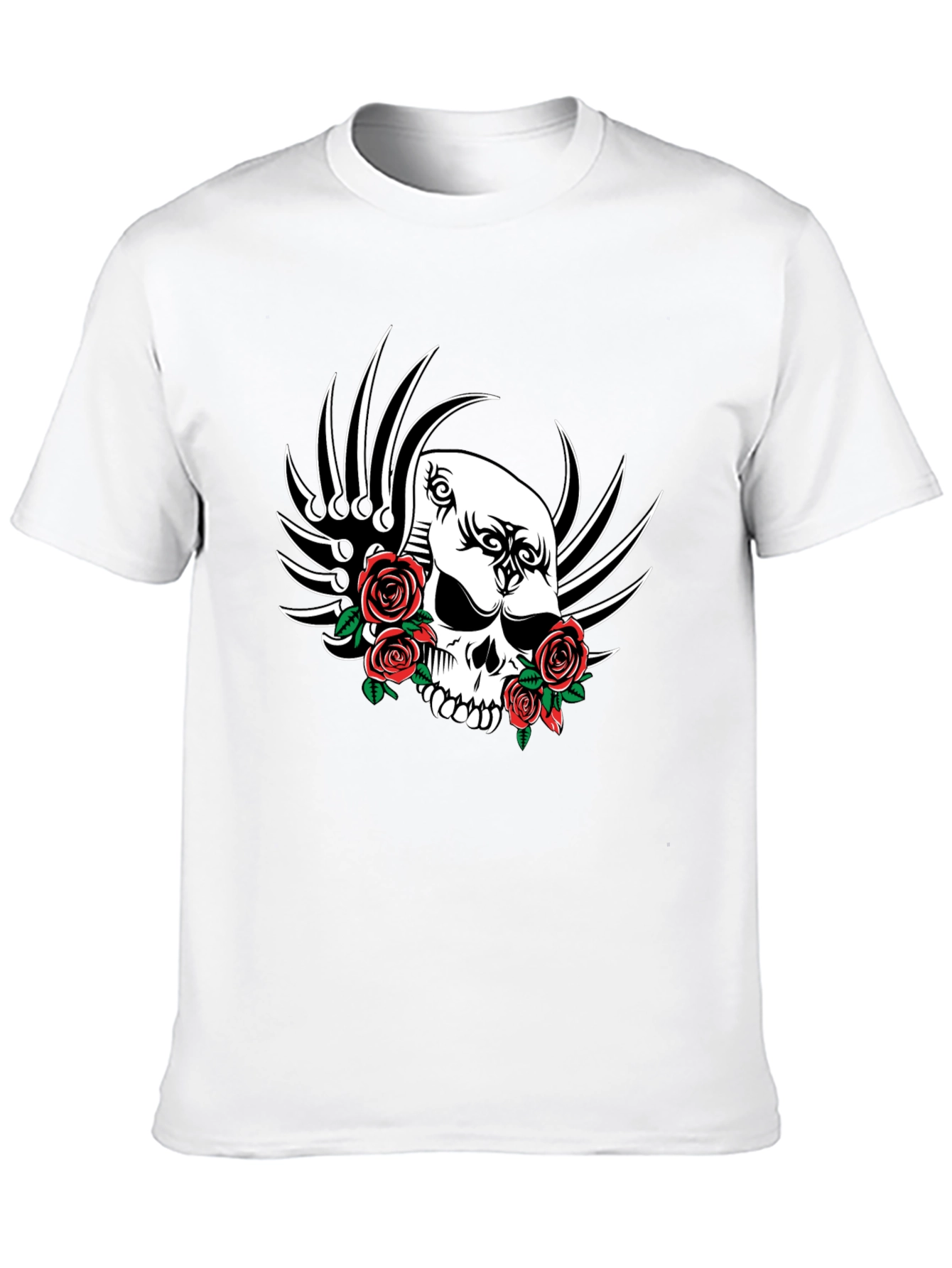 Skull and Roses Graphic T-Shirt - Black