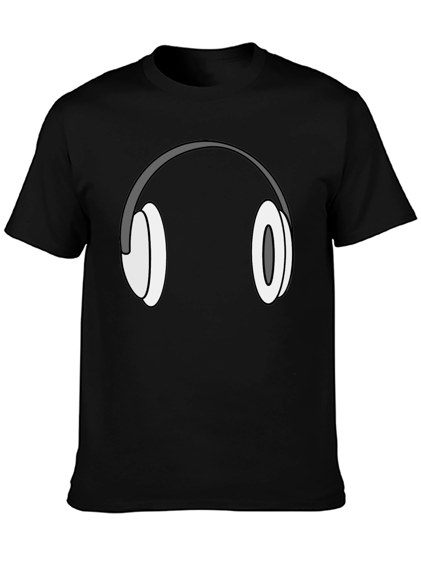 Cartoon Headphones Graphic Tee - Black