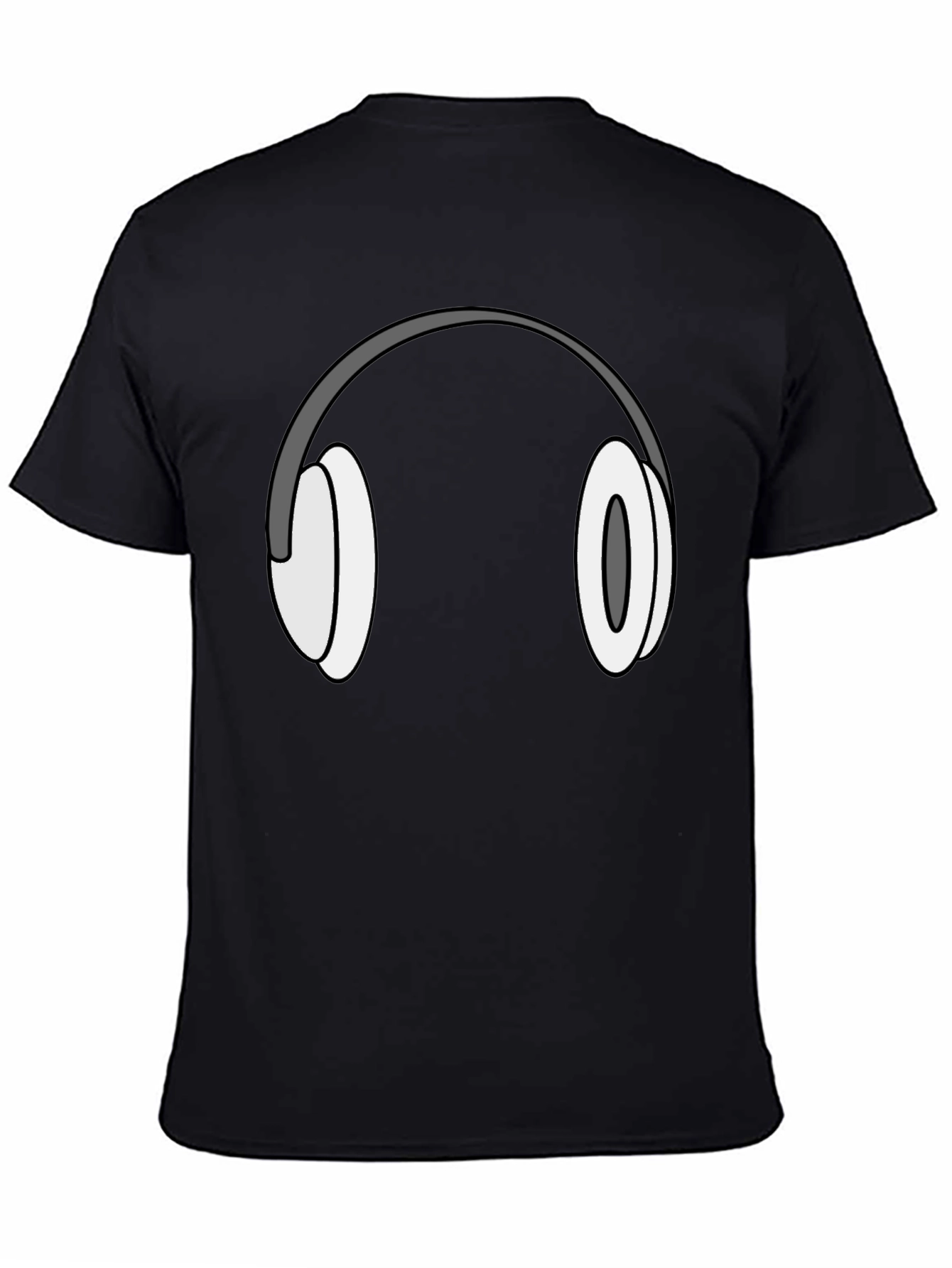 Cartoon Headphones Graphic Tee - Black