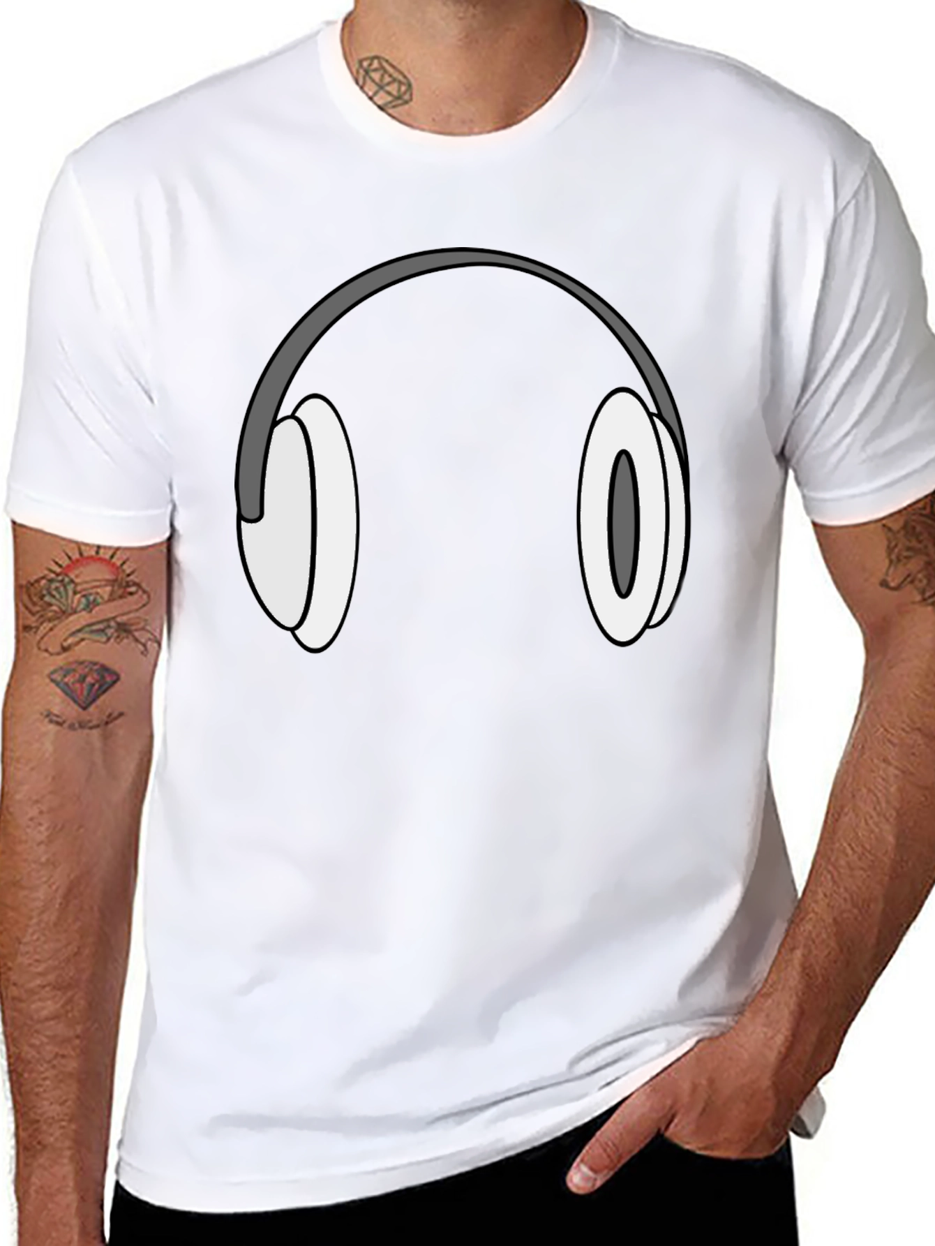 Cartoon Headphones Graphic Tee - Black