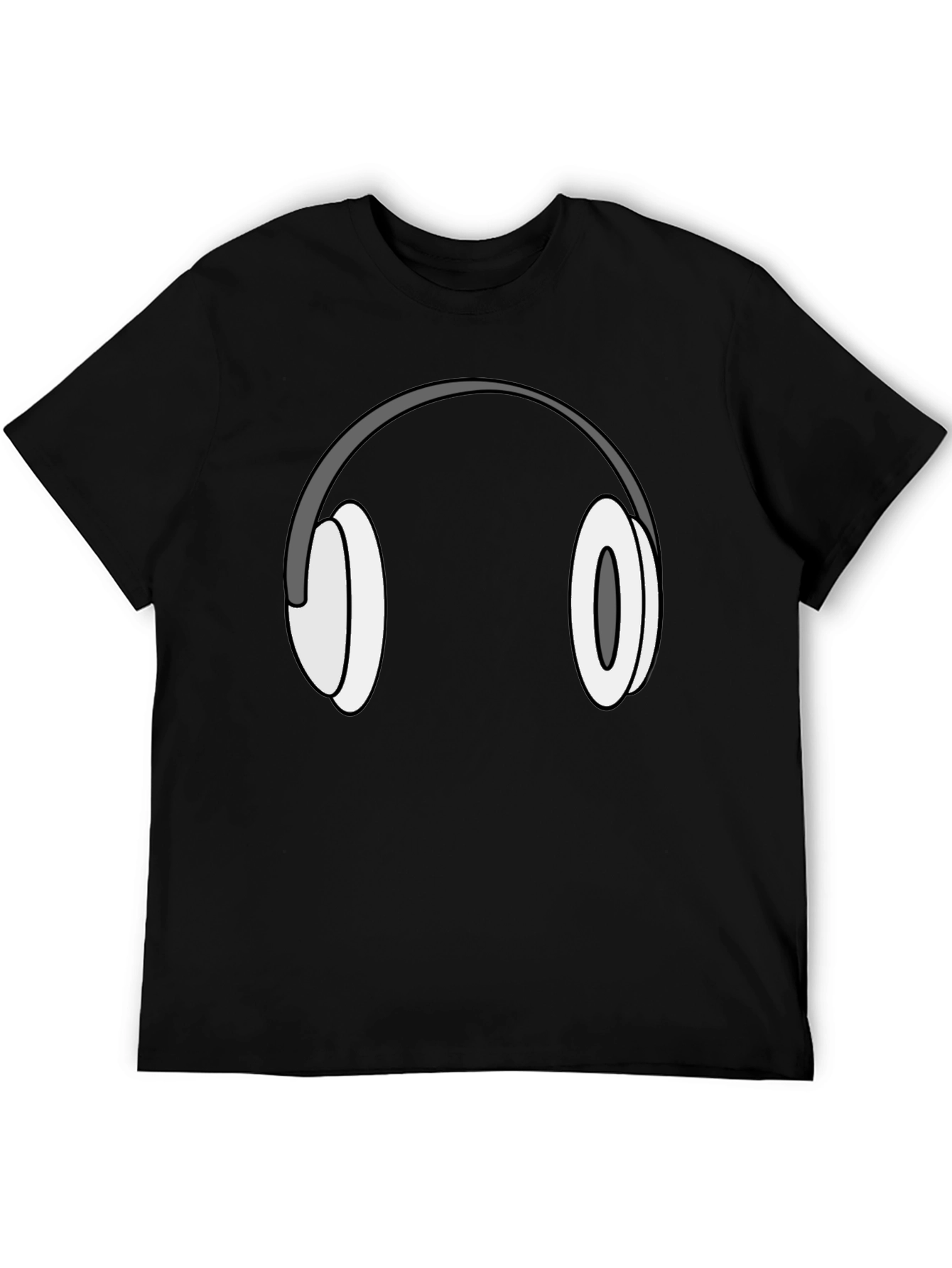 Cartoon Headphones Graphic Tee - Black