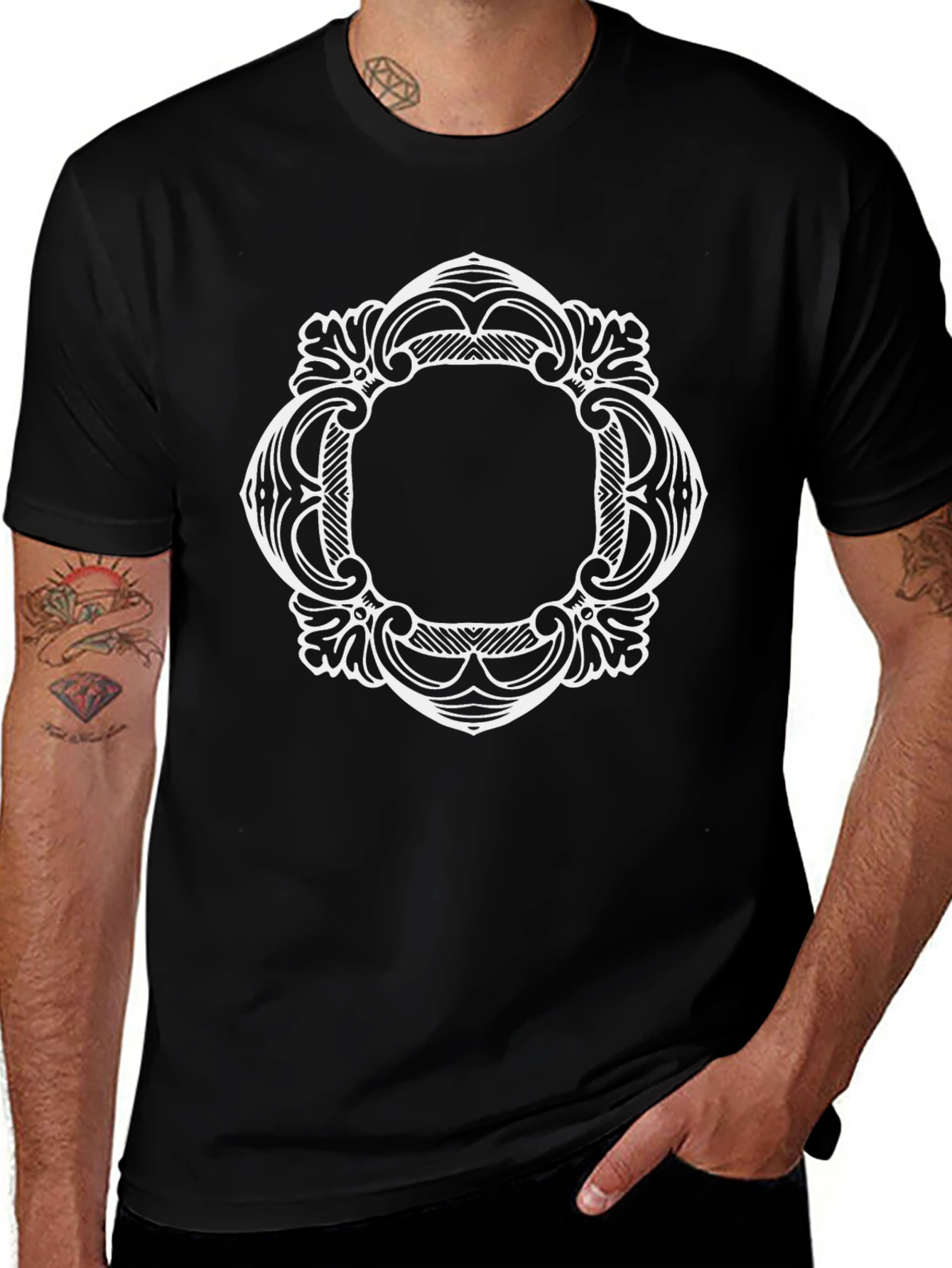 Ornate Frame Graphic Black T-Shirt