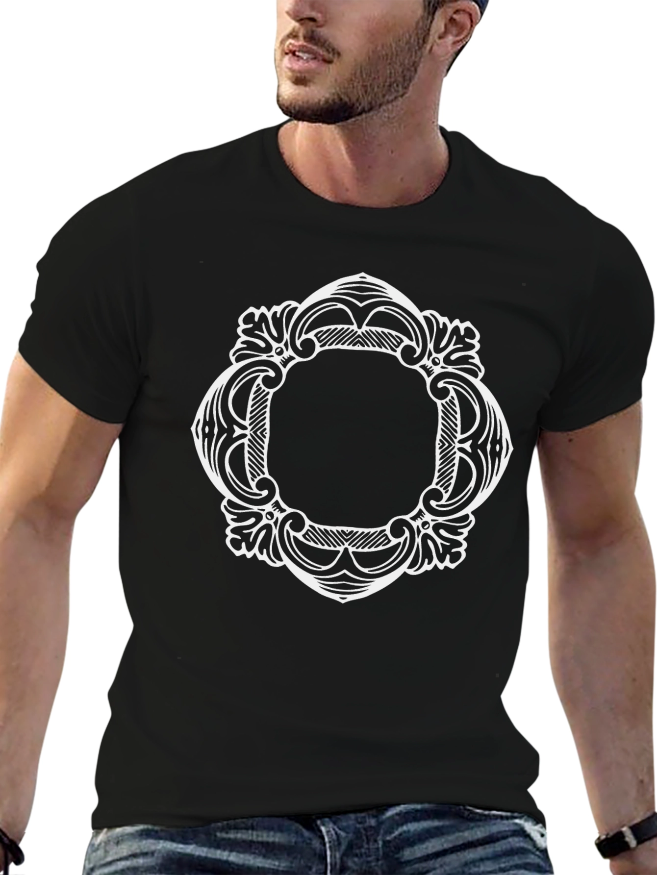 Ornate Frame Graphic Black T-Shirt