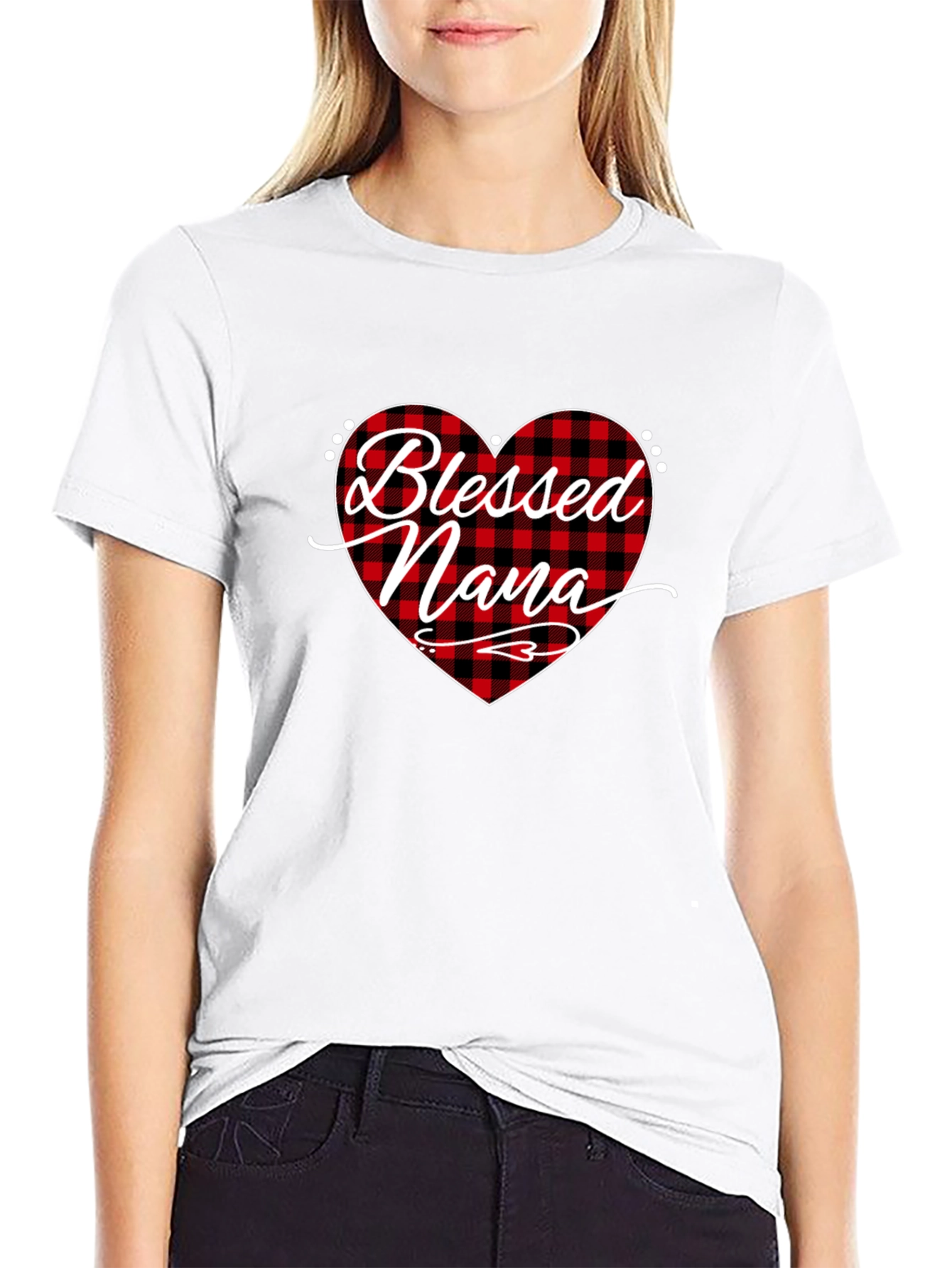 Blessed Nana Buffalo Plaid Heart T-Shirt