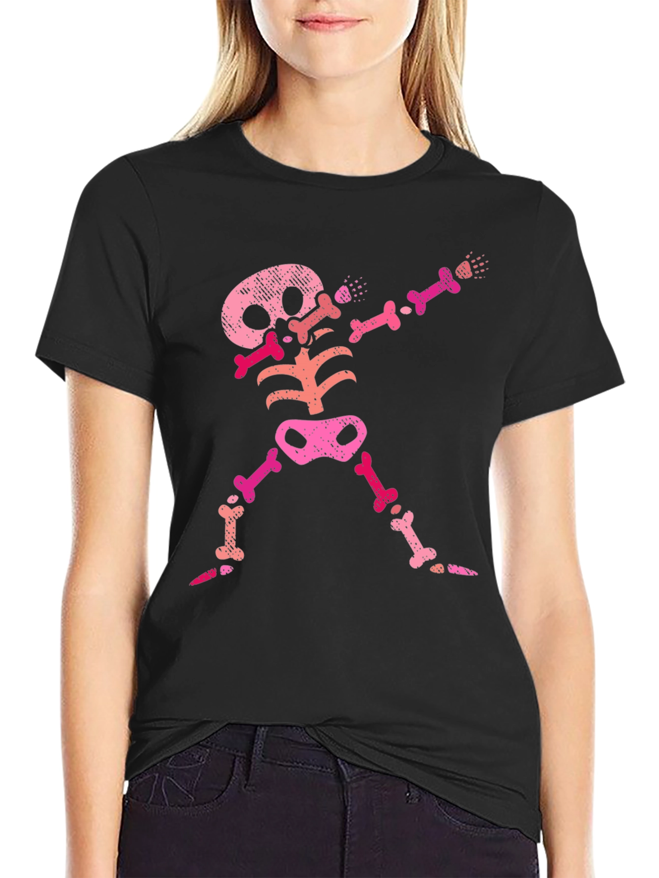 Pink Skeleton Dab Black T-Shirt