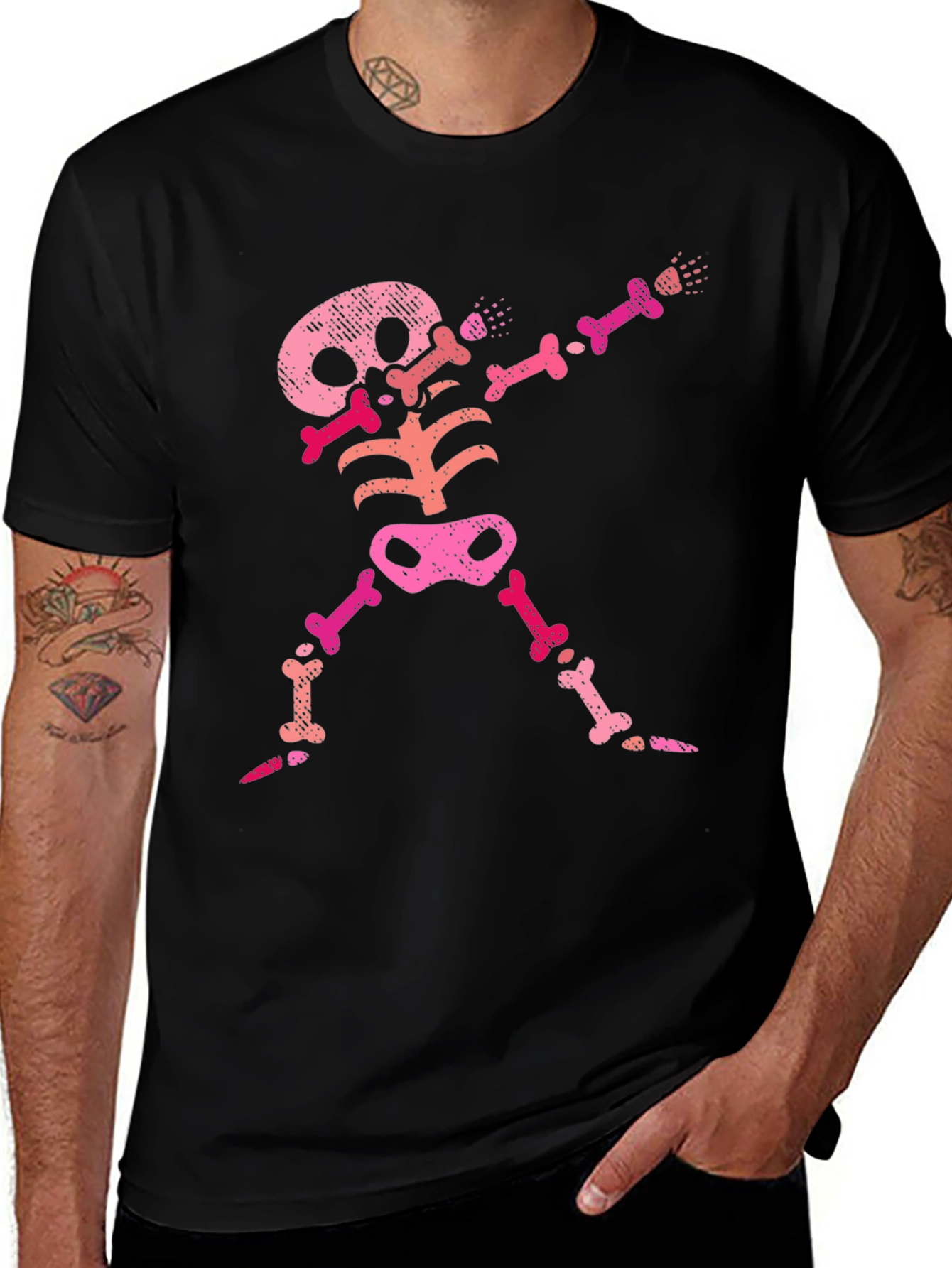 Pink Skeleton Dab Black T-Shirt