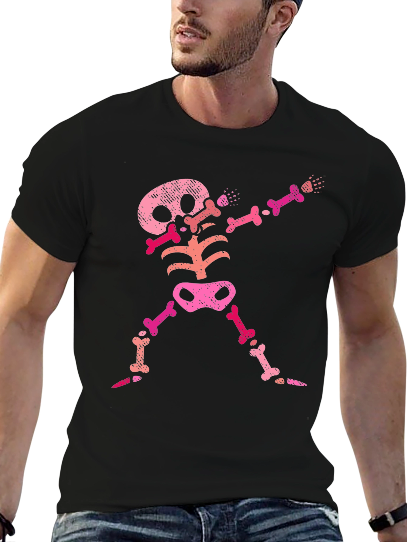 Pink Skeleton Dab Black T-Shirt