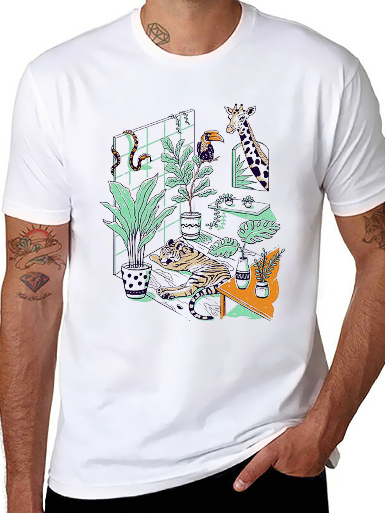 Jungle Room Graphic Tee - Quirky Animal Print T-Shirt