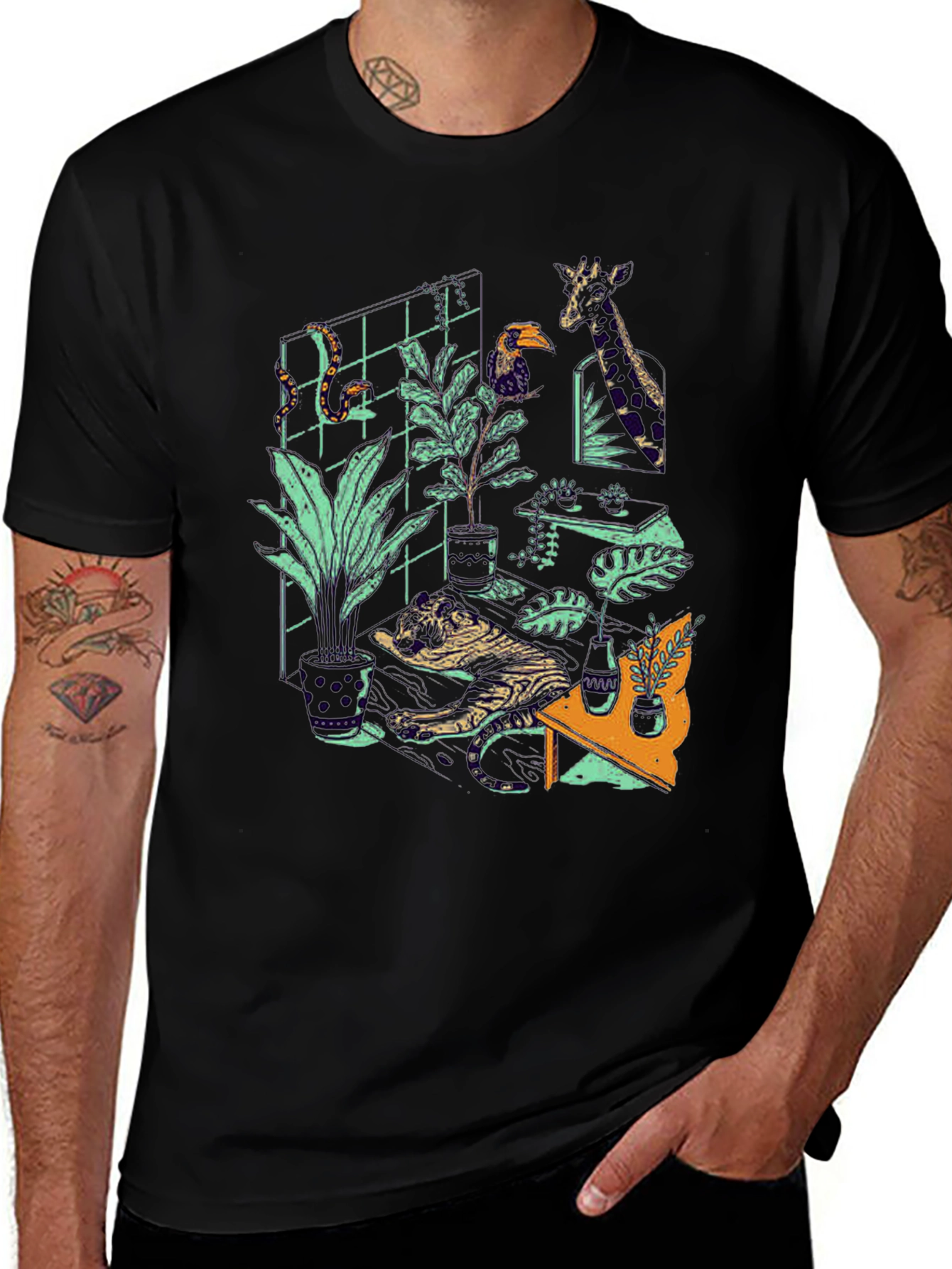 Jungle Room Graphic Tee - Quirky Animal Print T-Shirt