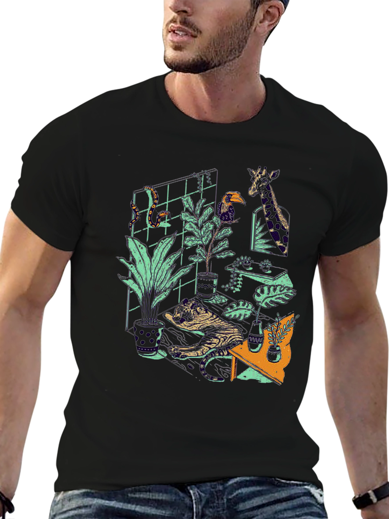 Jungle Room Graphic Tee - Quirky Animal Print T-Shirt
