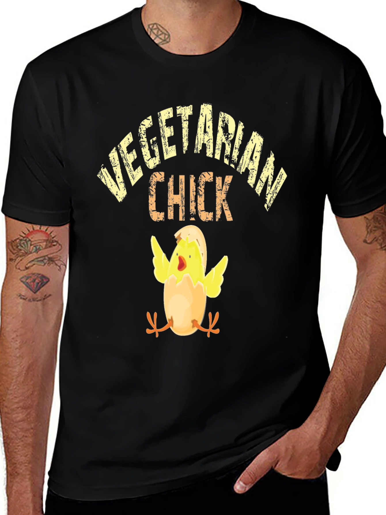 Vegetarian Chick Graphic T-Shirt - Black