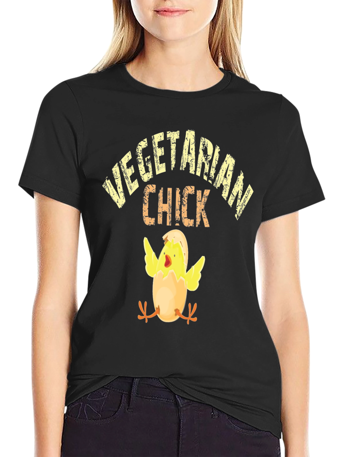 Vegetarian Chick Graphic T-Shirt - Black