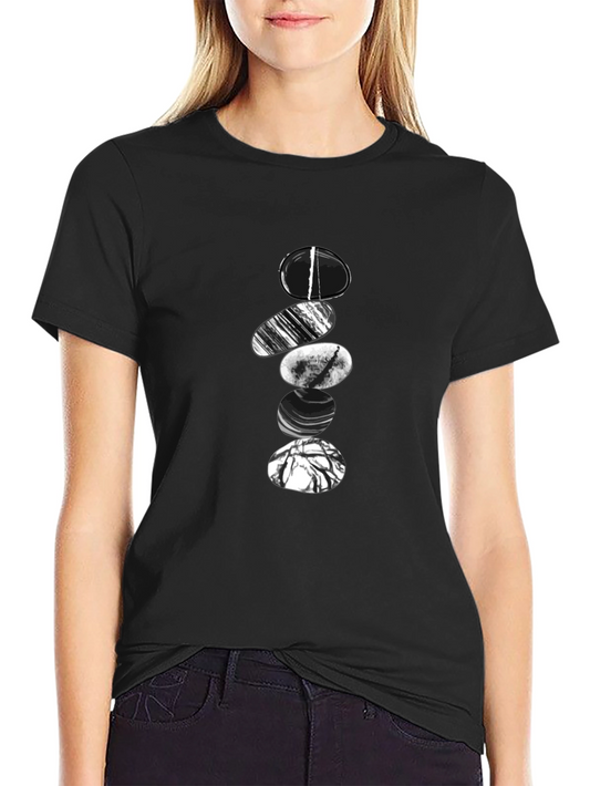Zen Stone Stack Graphic Tee - Black Cotton Blend