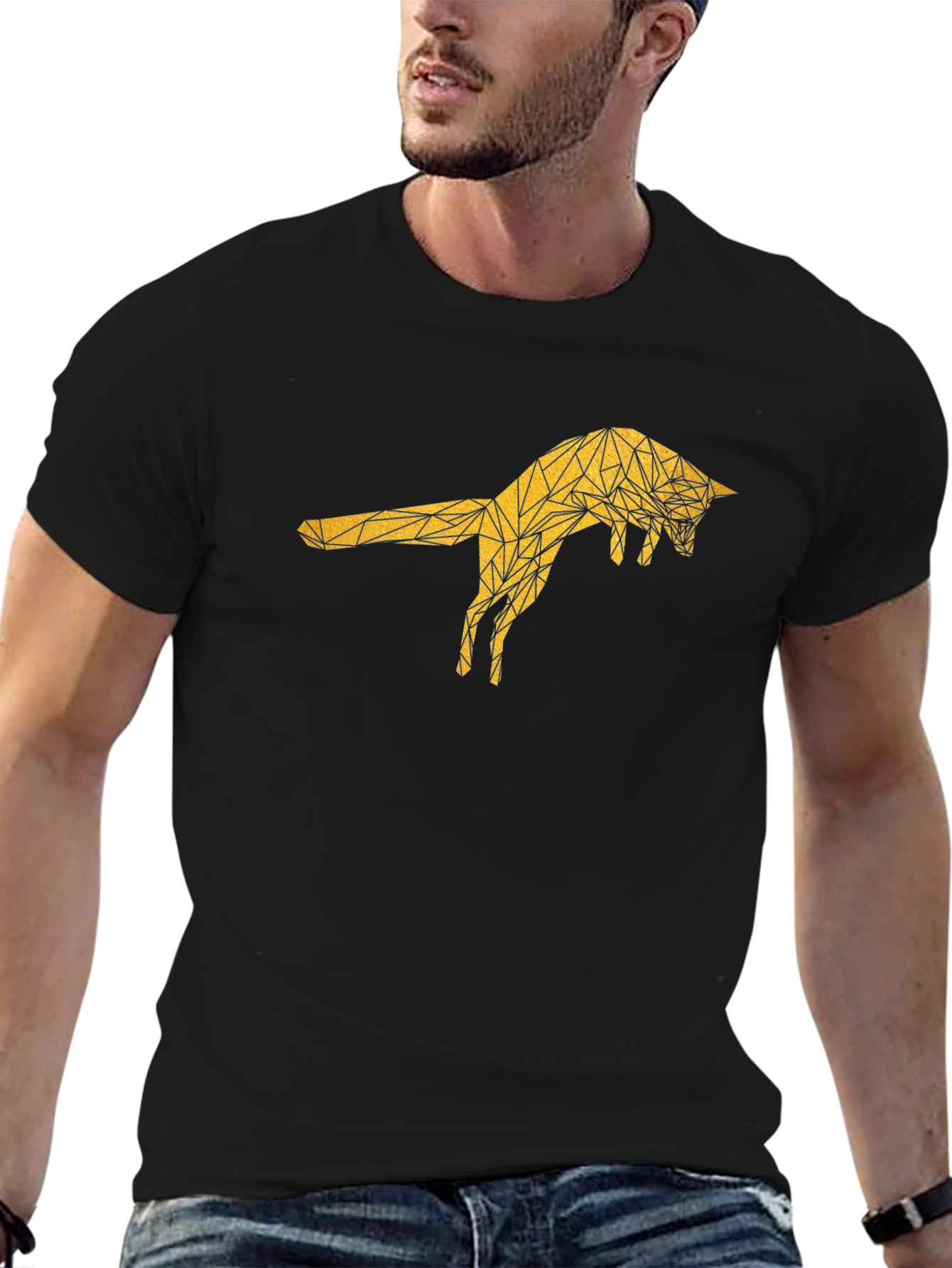 Geometric Fox Graphic Tee - Black Cotton T-Shirt