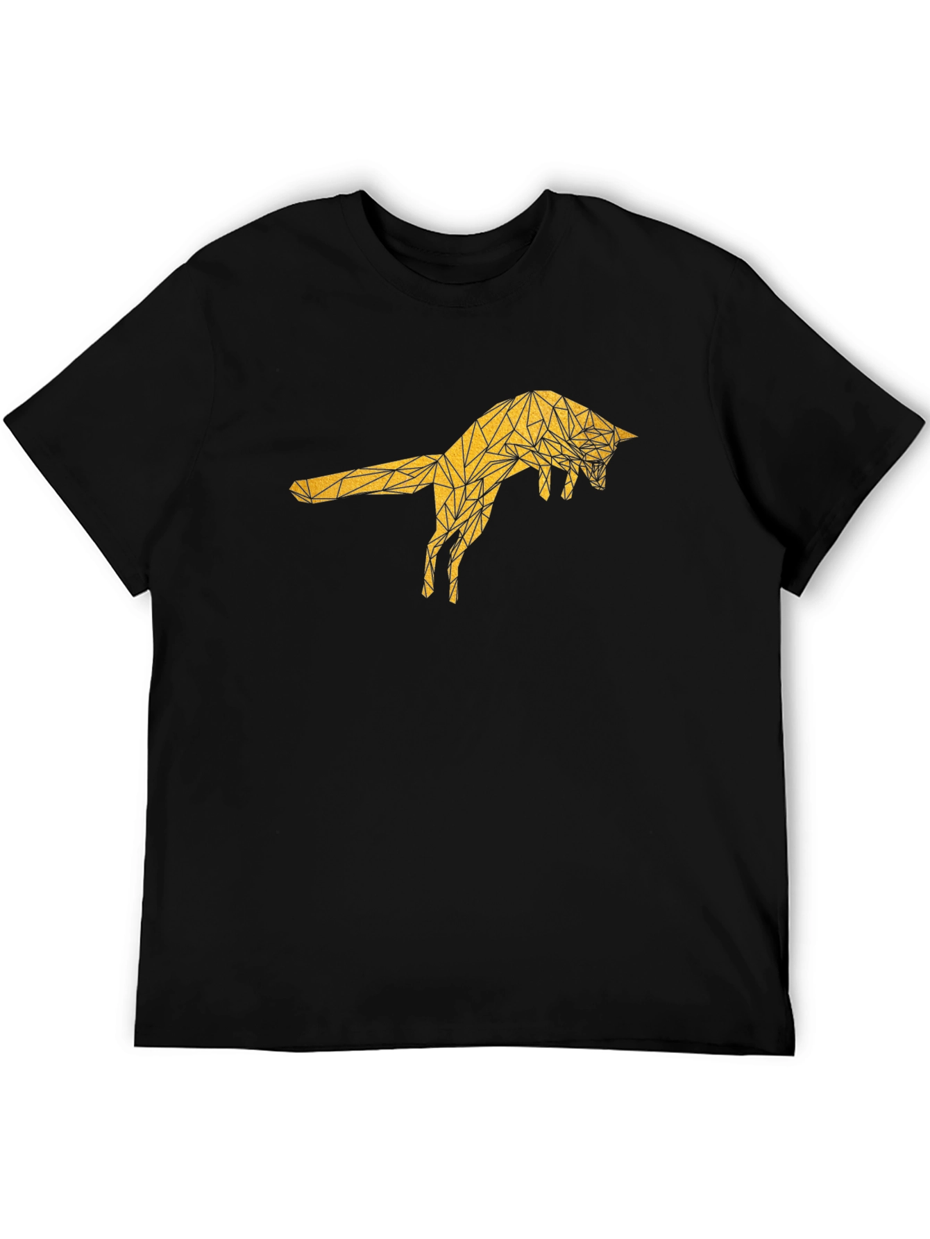 Geometric Fox Graphic Tee - Black Cotton T-Shirt