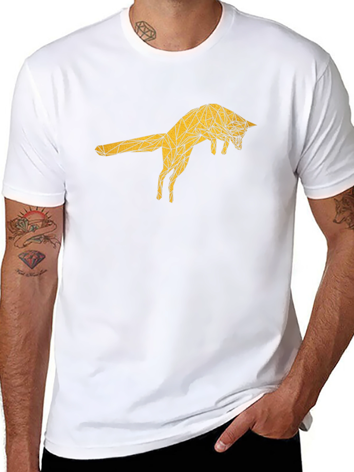 Geometric Fox Graphic Tee - Black Cotton T-Shirt