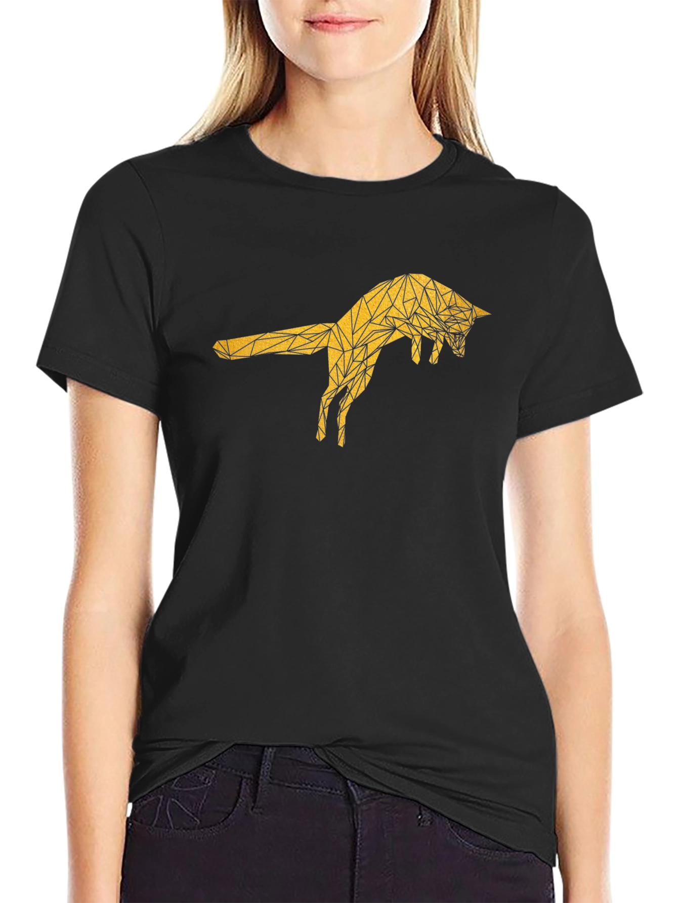 Geometric Fox Graphic Tee - Black Cotton T-Shirt