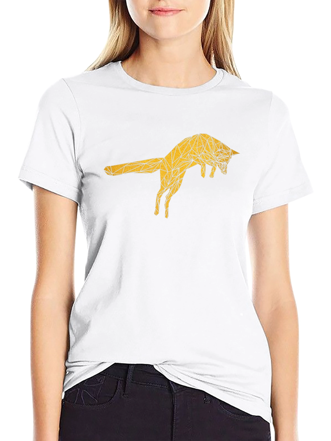 Geometric Fox Graphic Tee - Black Cotton T-Shirt