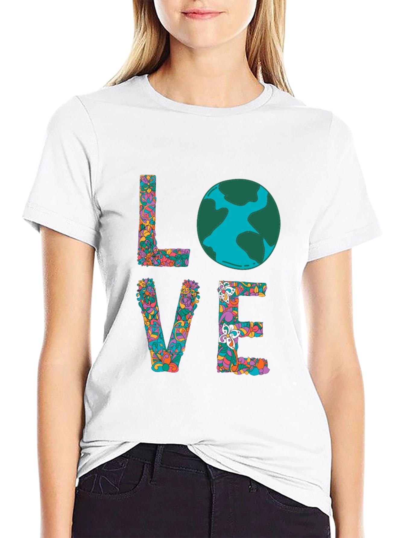 Earth Day LOVE T-Shirt - Floral Graphic Tee