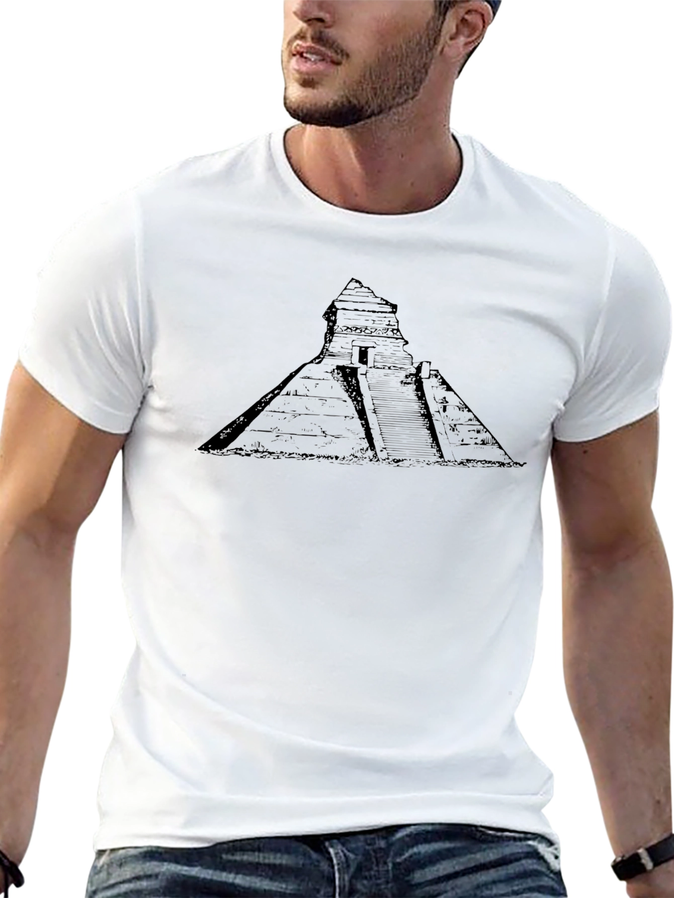 Mayan Pyramid Graphic Tee - Black Cotton Blend