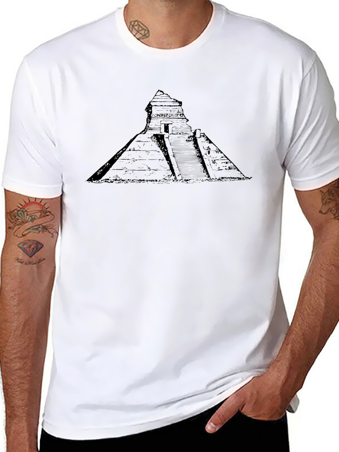 Mayan Pyramid Graphic Tee - Black Cotton Blend