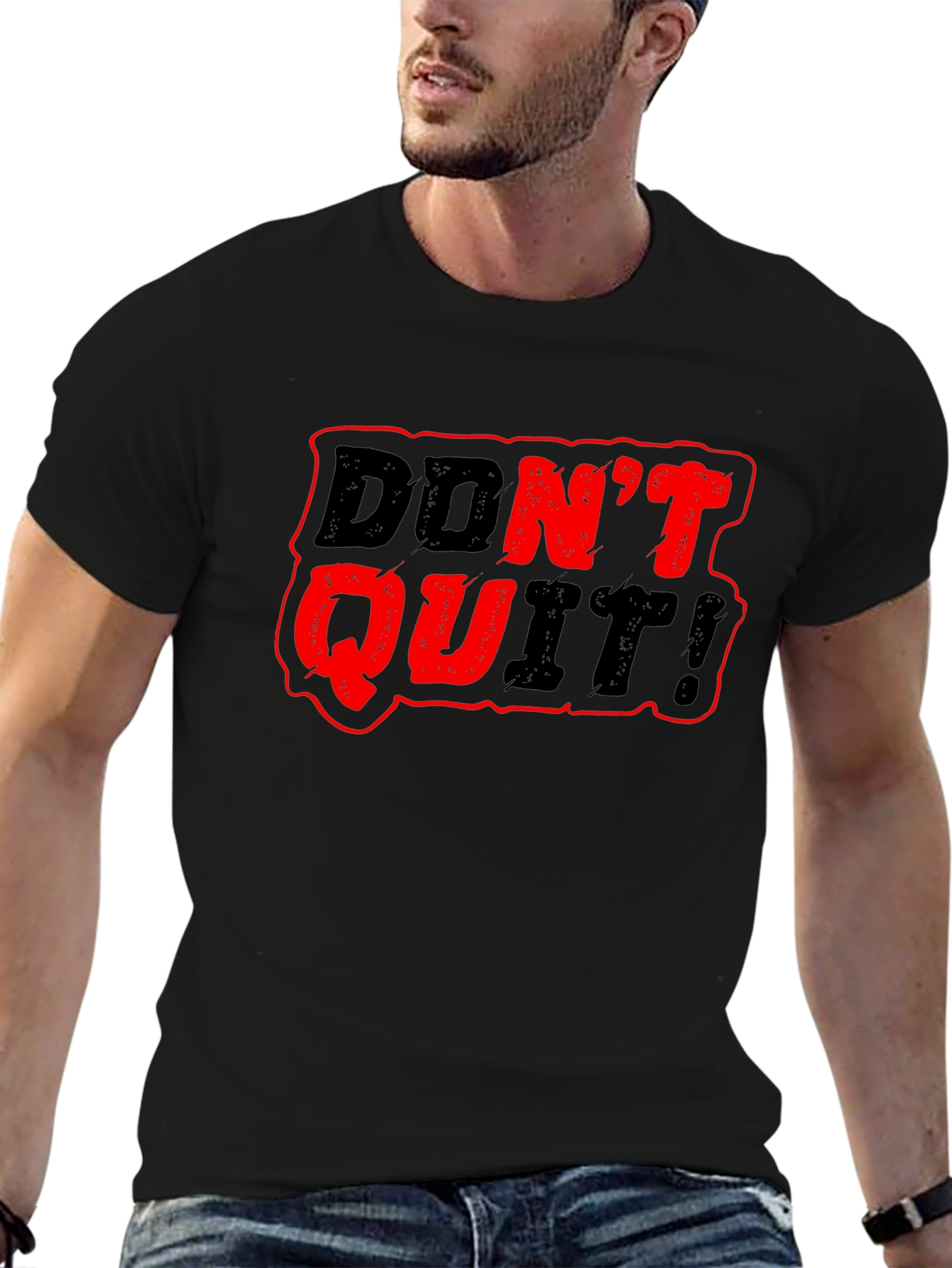 Motivational Dont Quit! Graphic Black T-Shirt