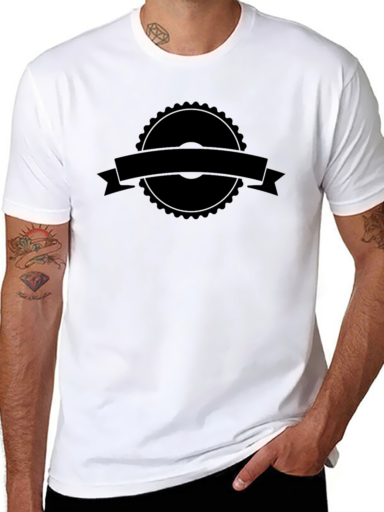 Mens Black Graphic Tee - Customizable Banner Design