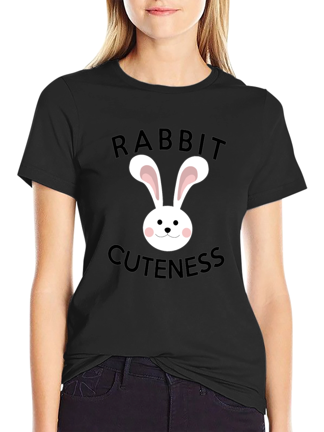 Rabbit Cuteness Black T-Shirt