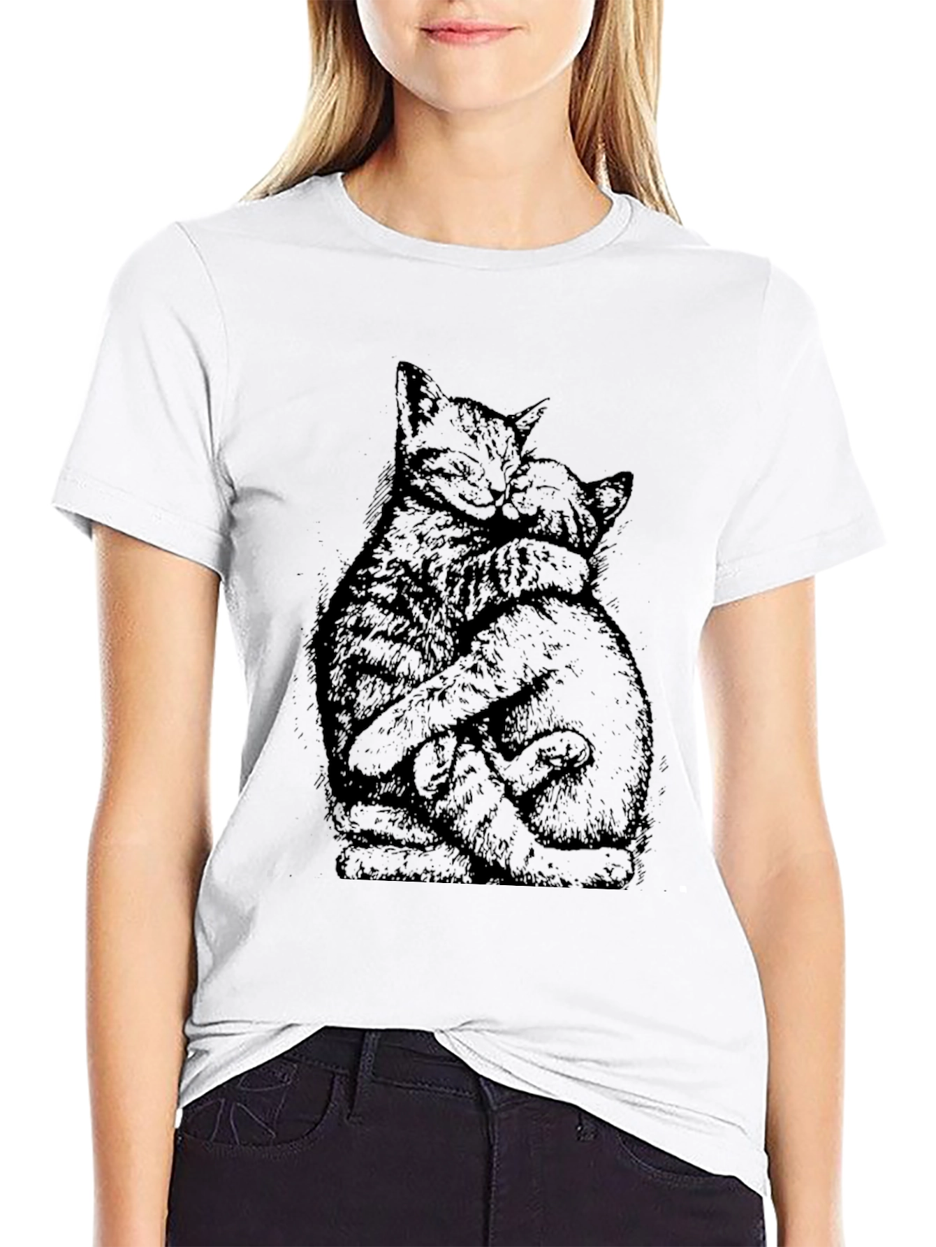 Hugging Cats Graphic Tee - Unisex Black T-Shirt