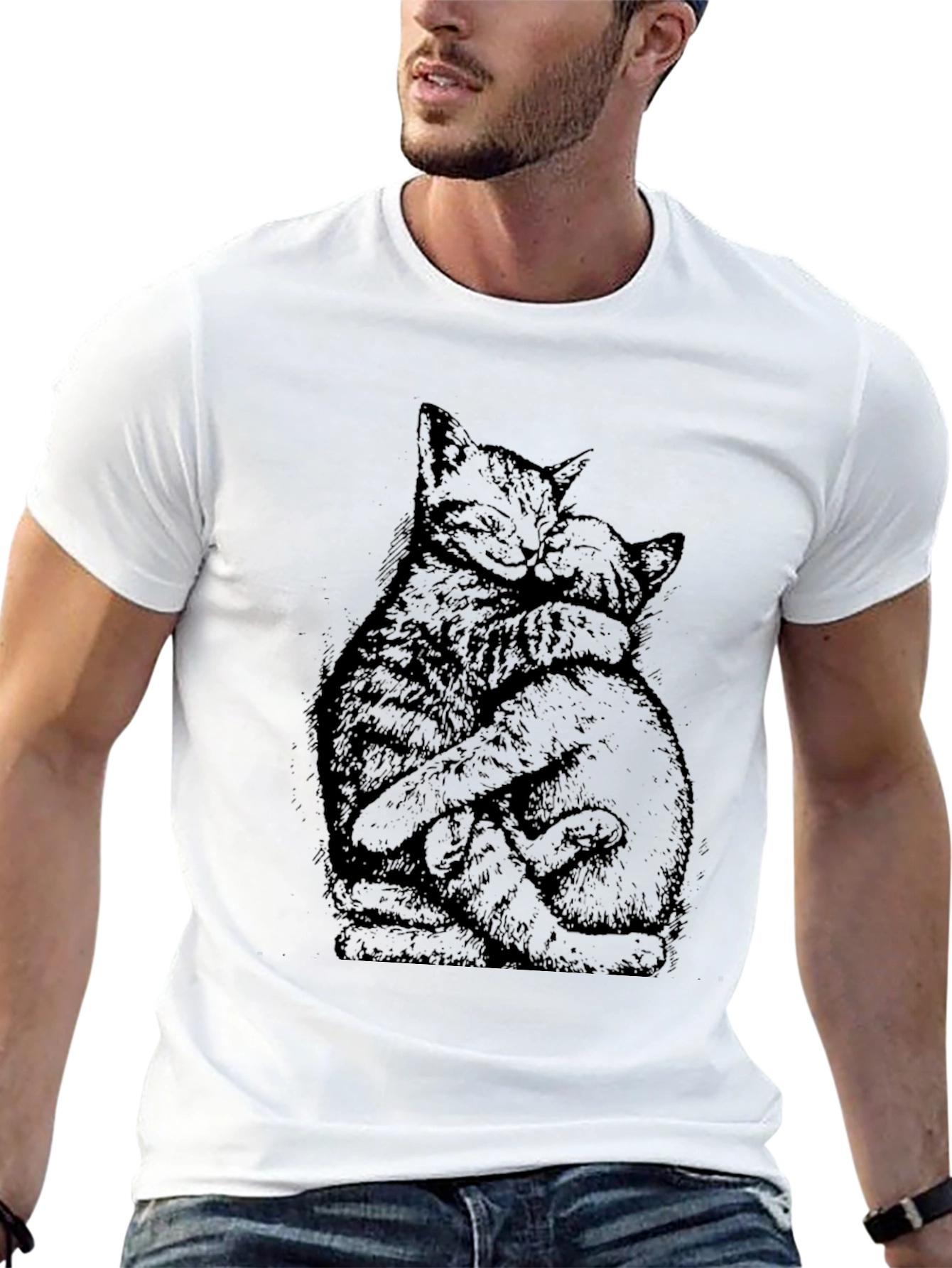 Hugging Cats Graphic Tee - Unisex Black T-Shirt
