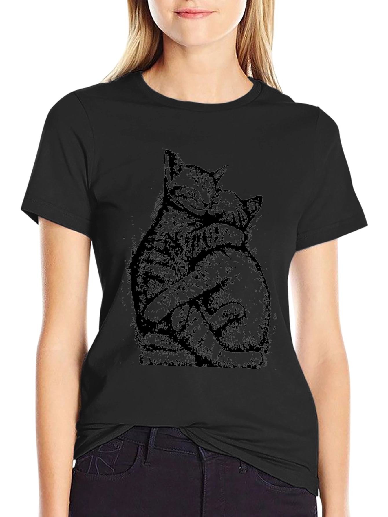 Hugging Cats Graphic Tee - Unisex Black T-Shirt
