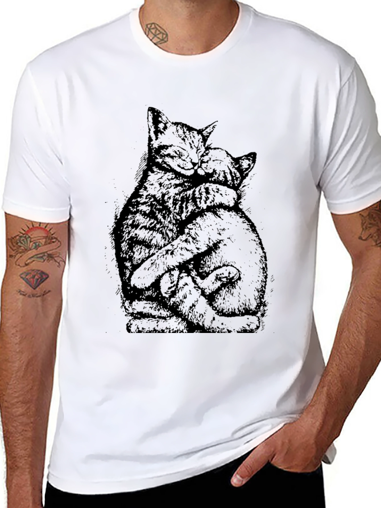Hugging Cats Graphic Tee - Unisex Black T-Shirt