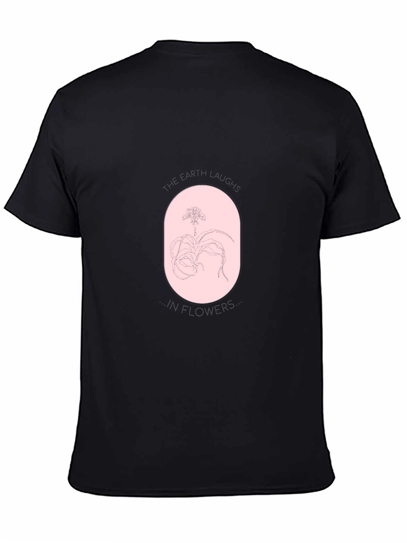 Black T-Shirt with Oval Orchid Design