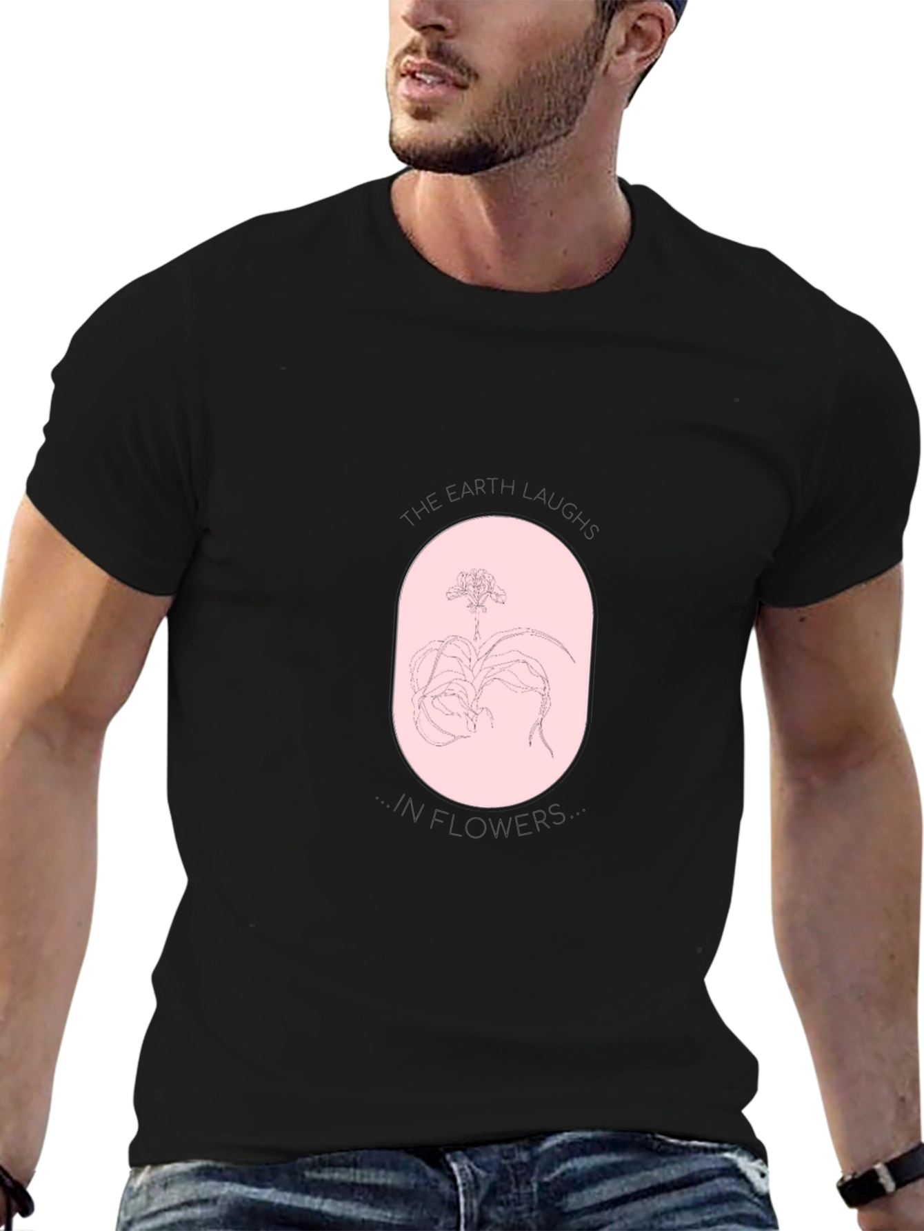 Black T-Shirt with Oval Orchid Design