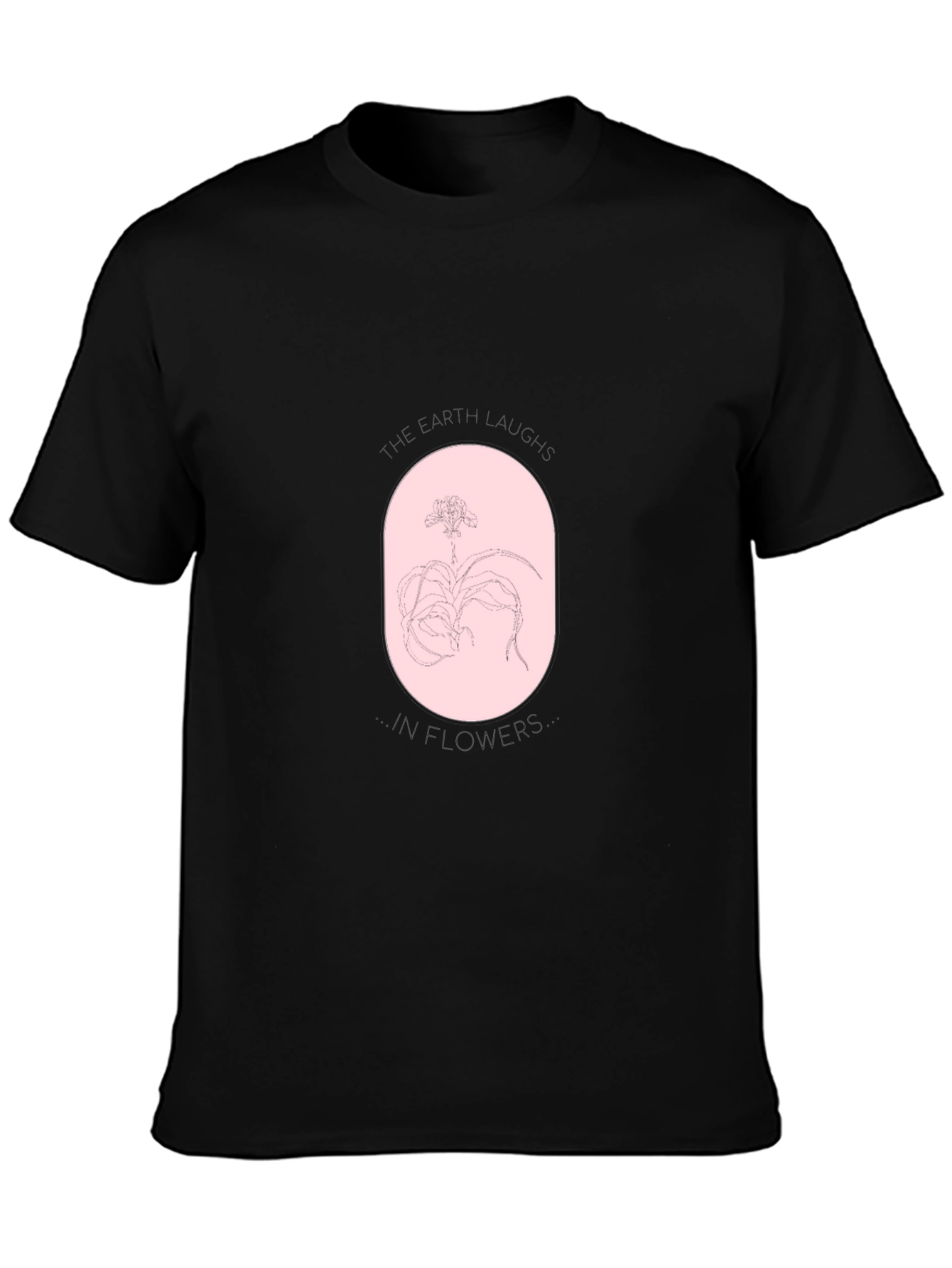Black T-Shirt with Oval Orchid Design