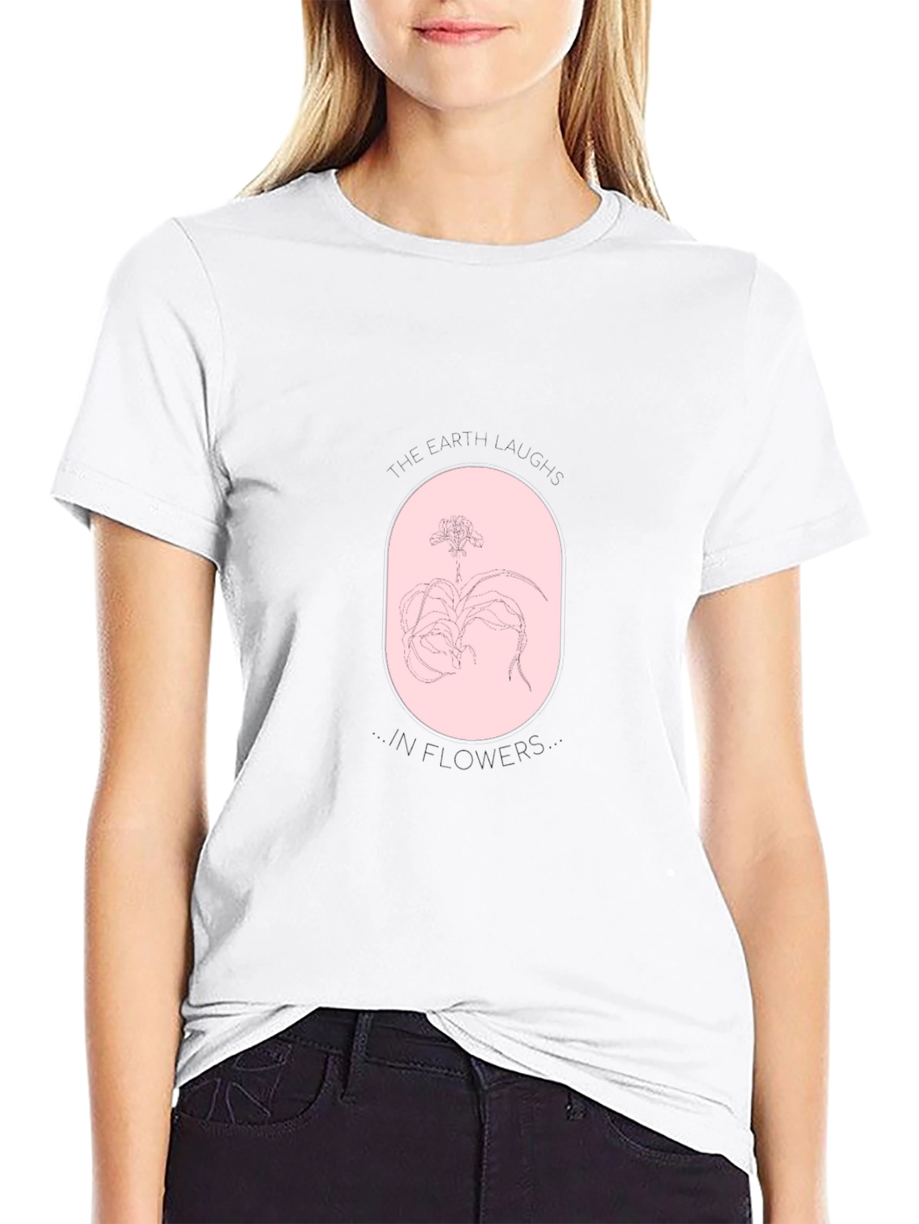 Black T-Shirt with Oval Orchid Design