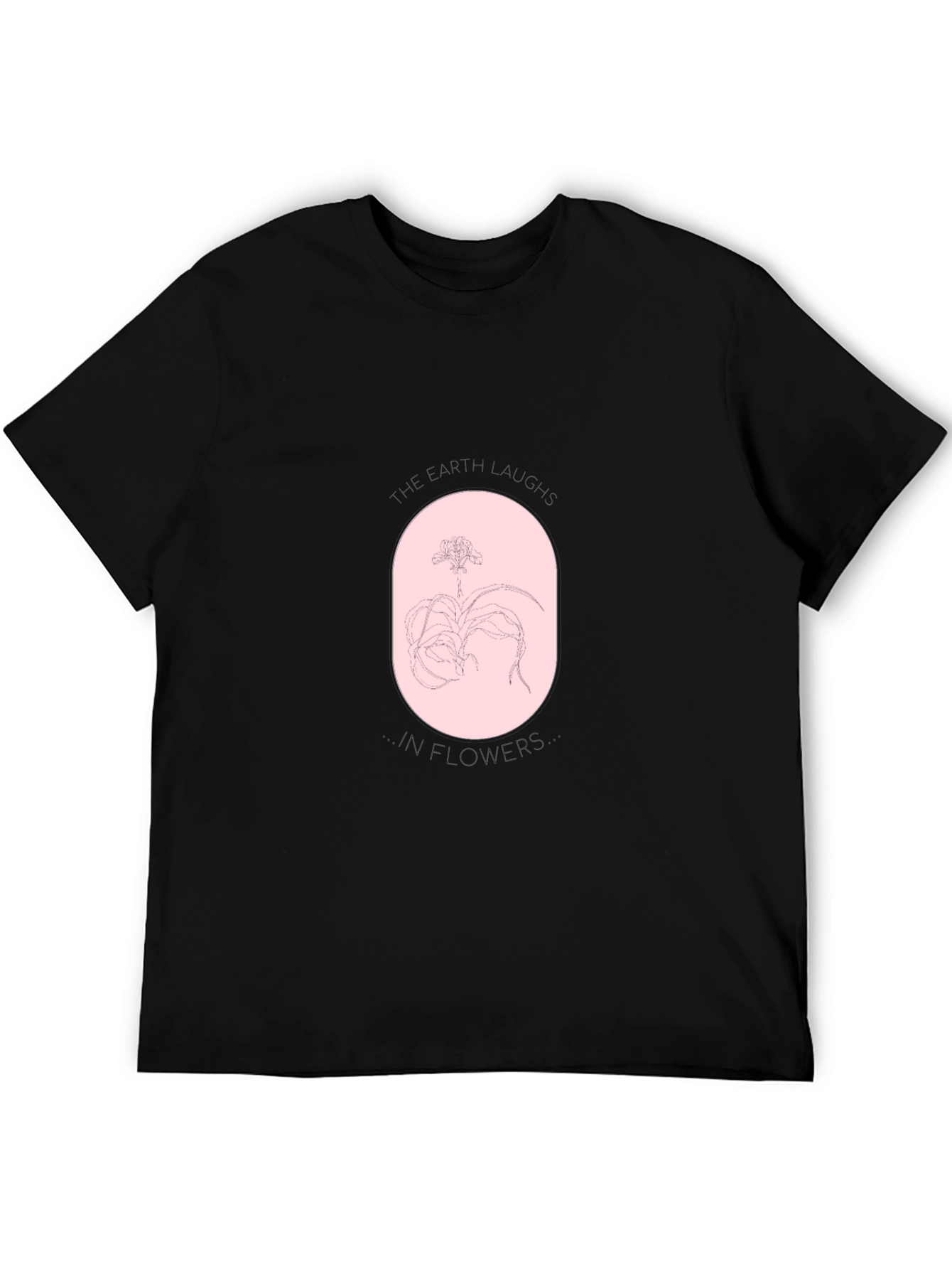 Black T-Shirt with Oval Orchid Design